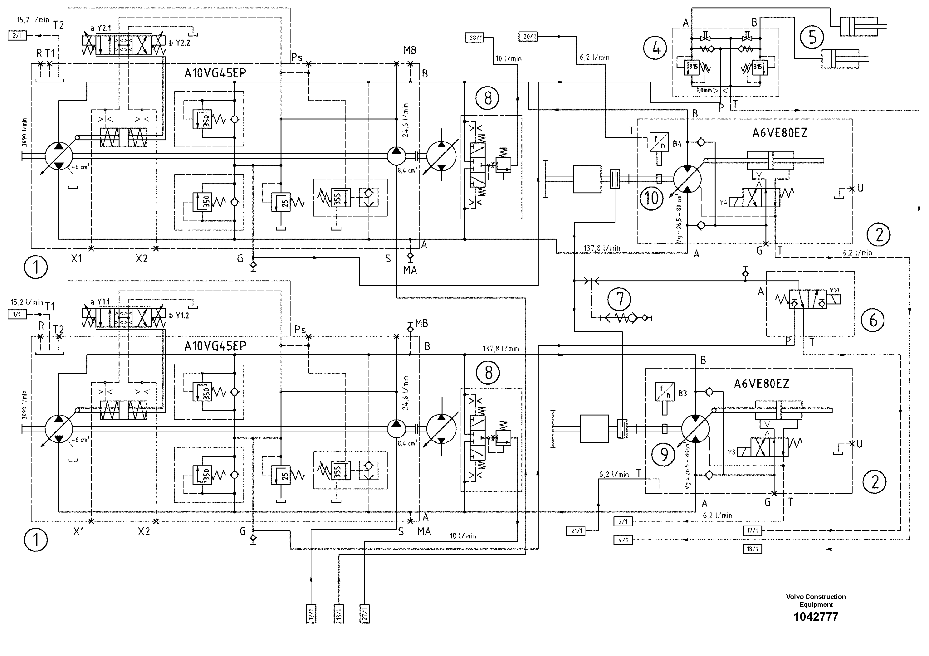 Схема запчастей Volvo ABG8820 - 47719 Hydraulic diagram ABG8820/ABG8820B ABG8820 S/N 21098-23354 ABG8820B S/N 23355-