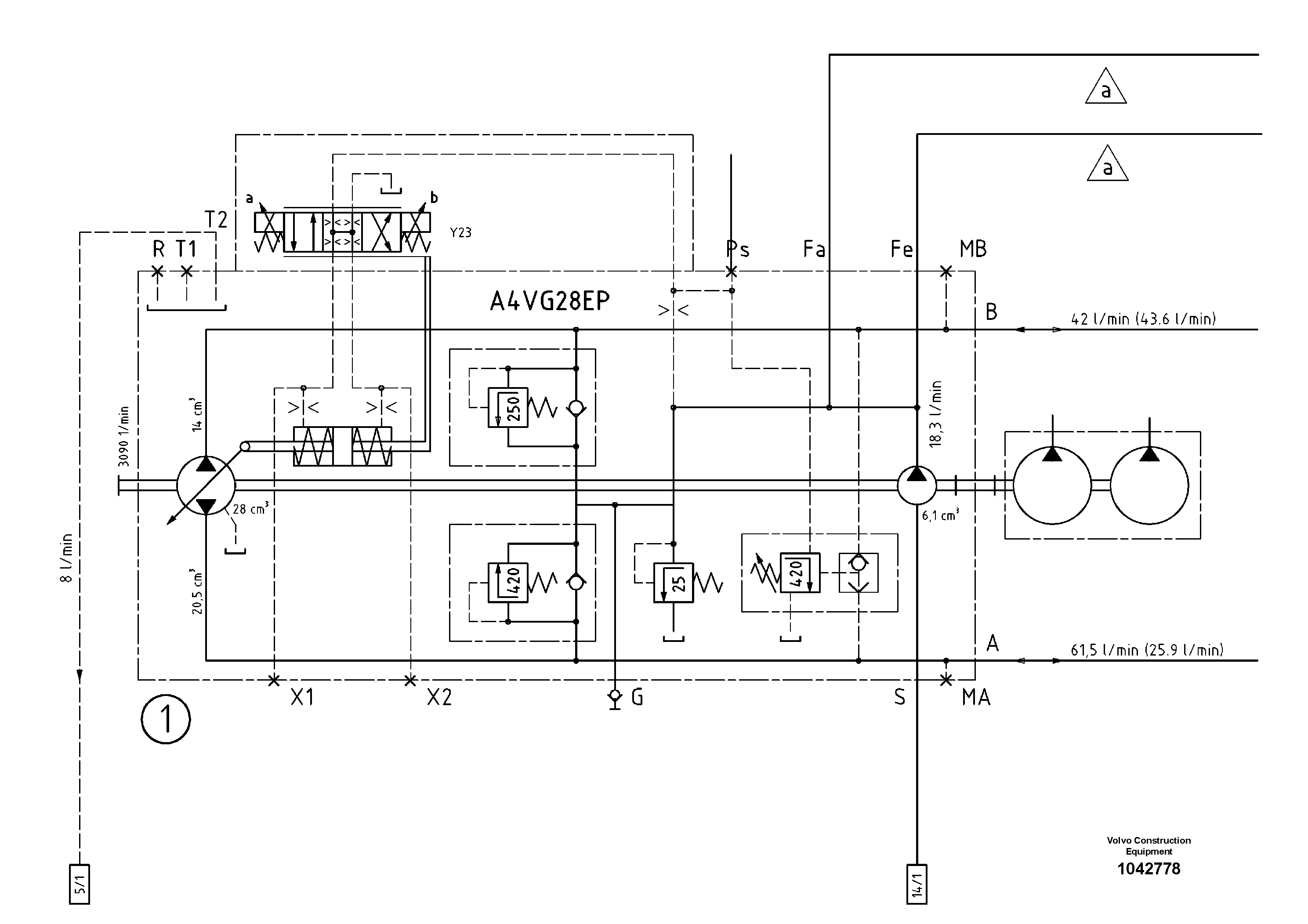 Схема запчастей Volvo ABG8820 - 47720 Hydraulic diagram ABG8820/ABG8820B ABG8820 S/N 21098-23354 ABG8820B S/N 23355-
