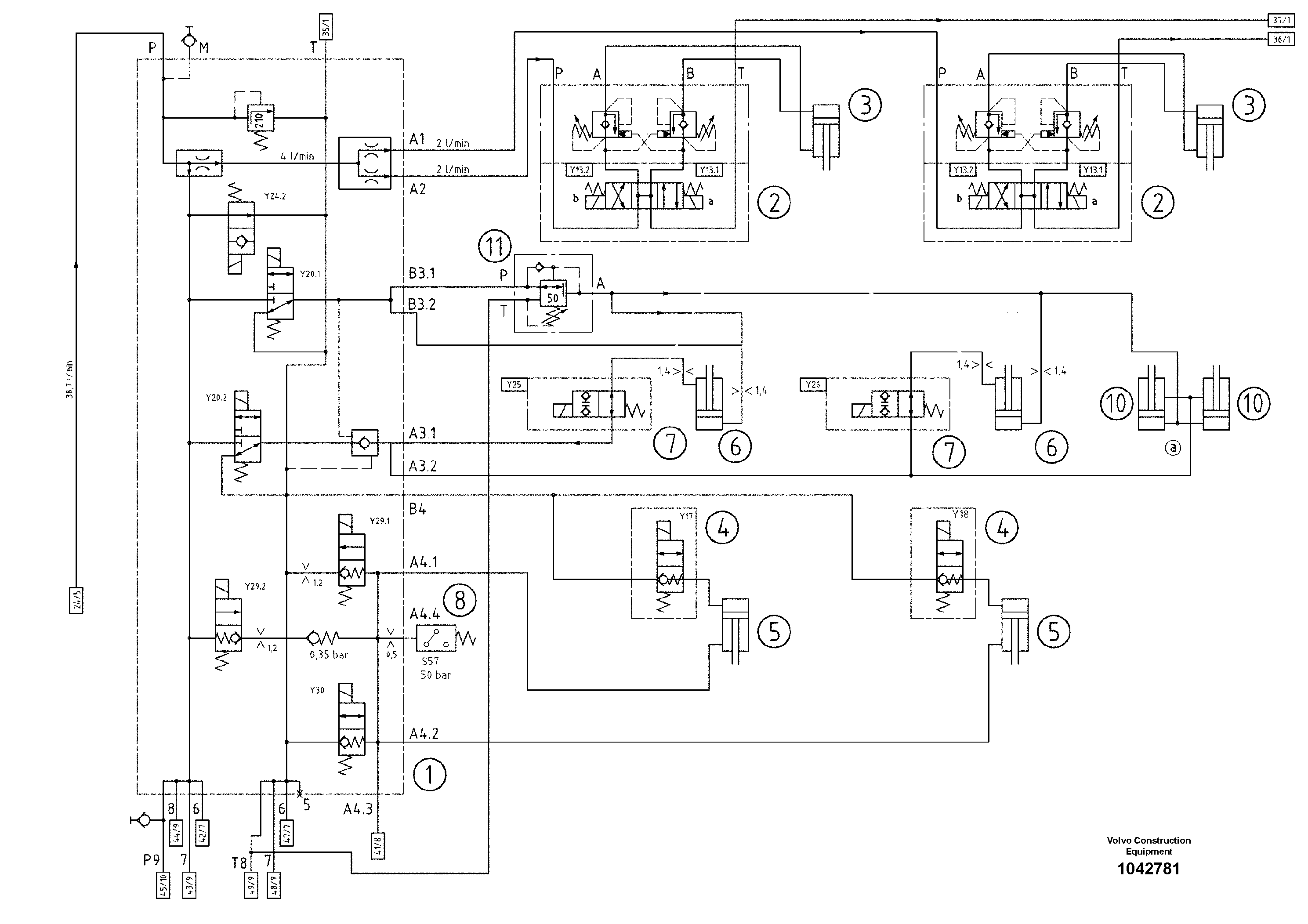 Схема запчастей Volvo ABG8820 - 47723 Hydraulic diagram ABG8820/ABG8820B ABG8820 S/N 21098-23354 ABG8820B S/N 23355-