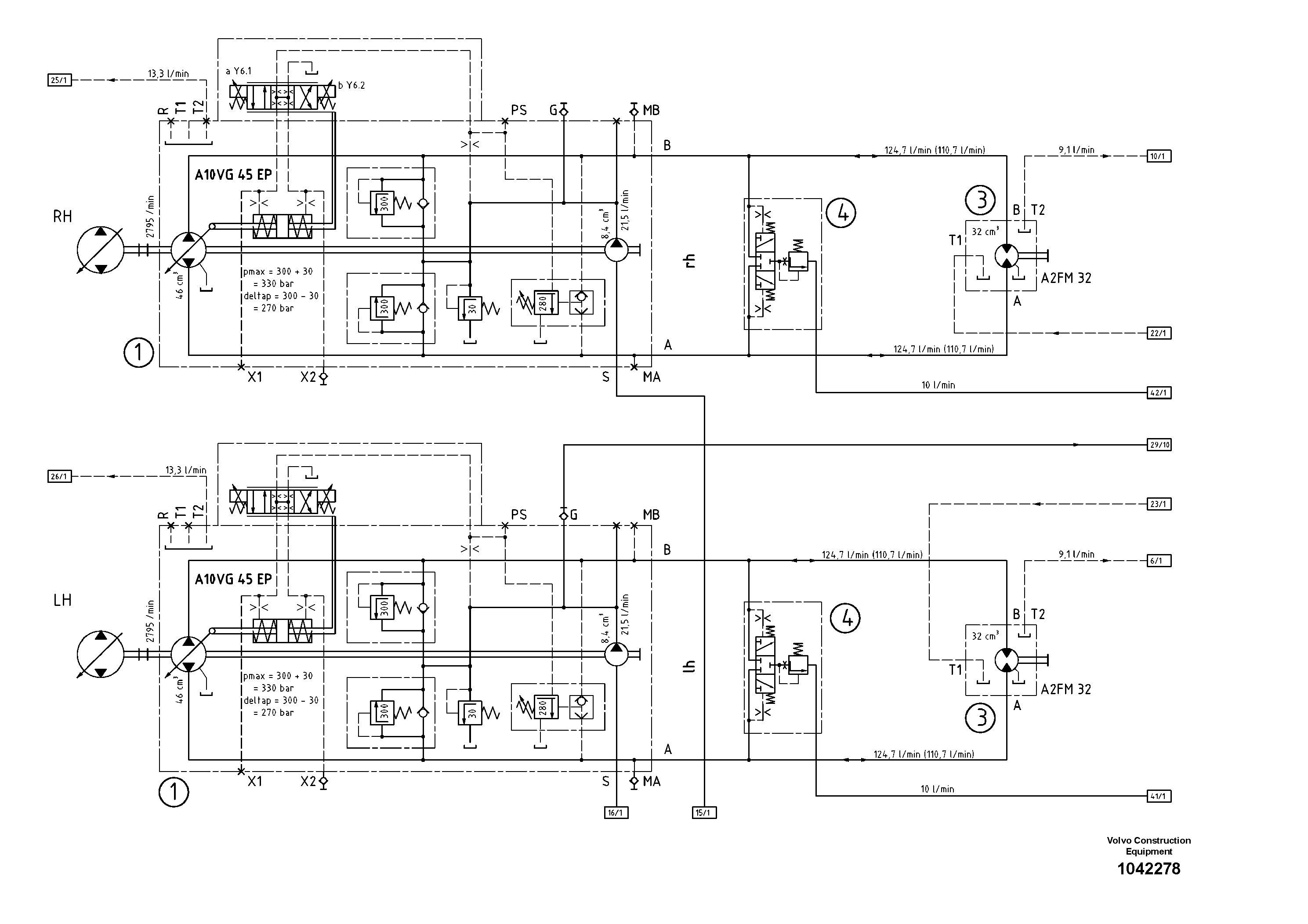 Схема запчастей Volvo ABG8820 - 55188 Hydraulic diagram ABG8820/ABG8820B ABG8820 S/N 21098-23354 ABG8820B S/N 23355-