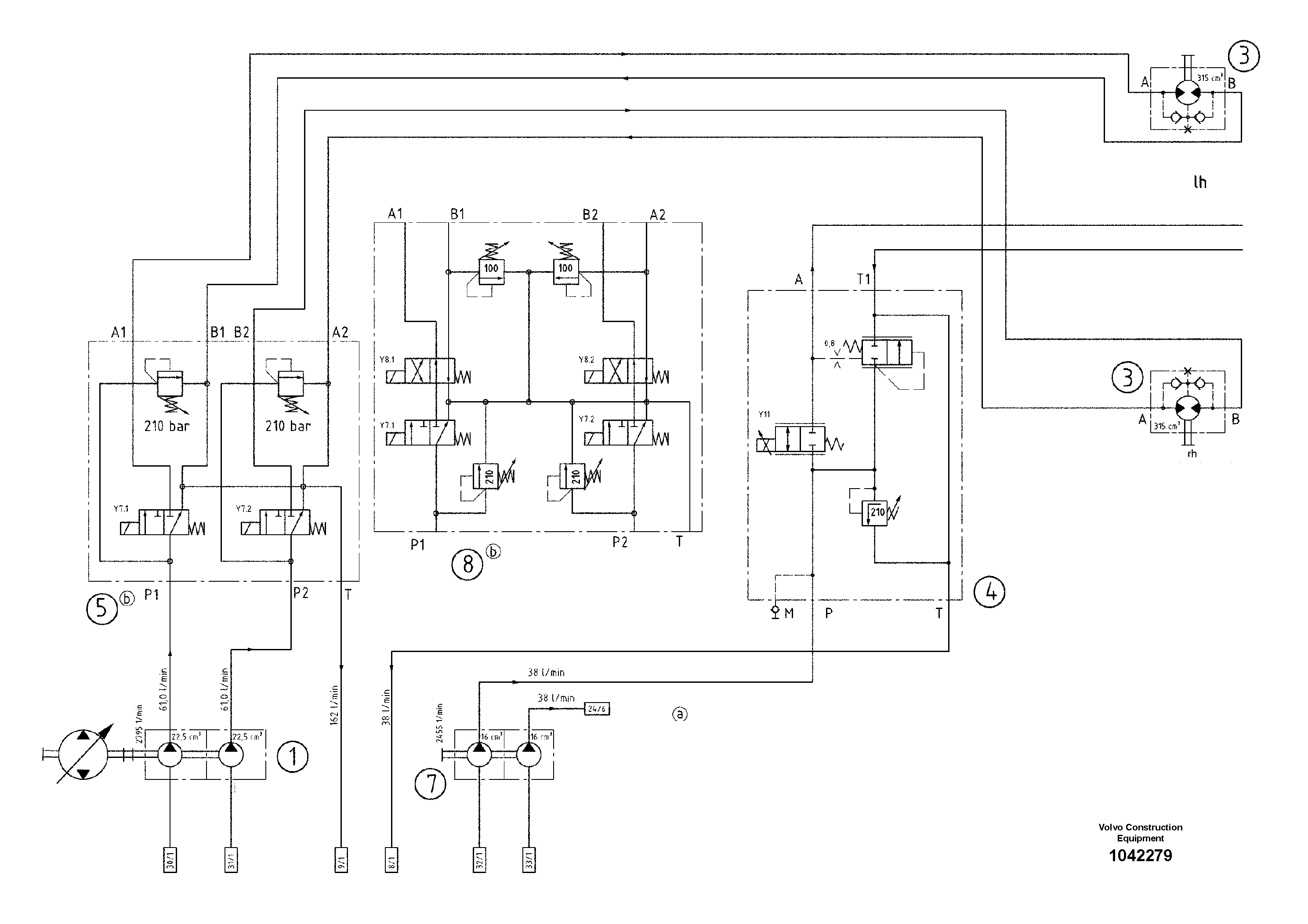 Схема запчастей Volvo ABG8820 - 55190 Hydraulic diagram ABG8820/ABG8820B ABG8820 S/N 21098-23354 ABG8820B S/N 23355-