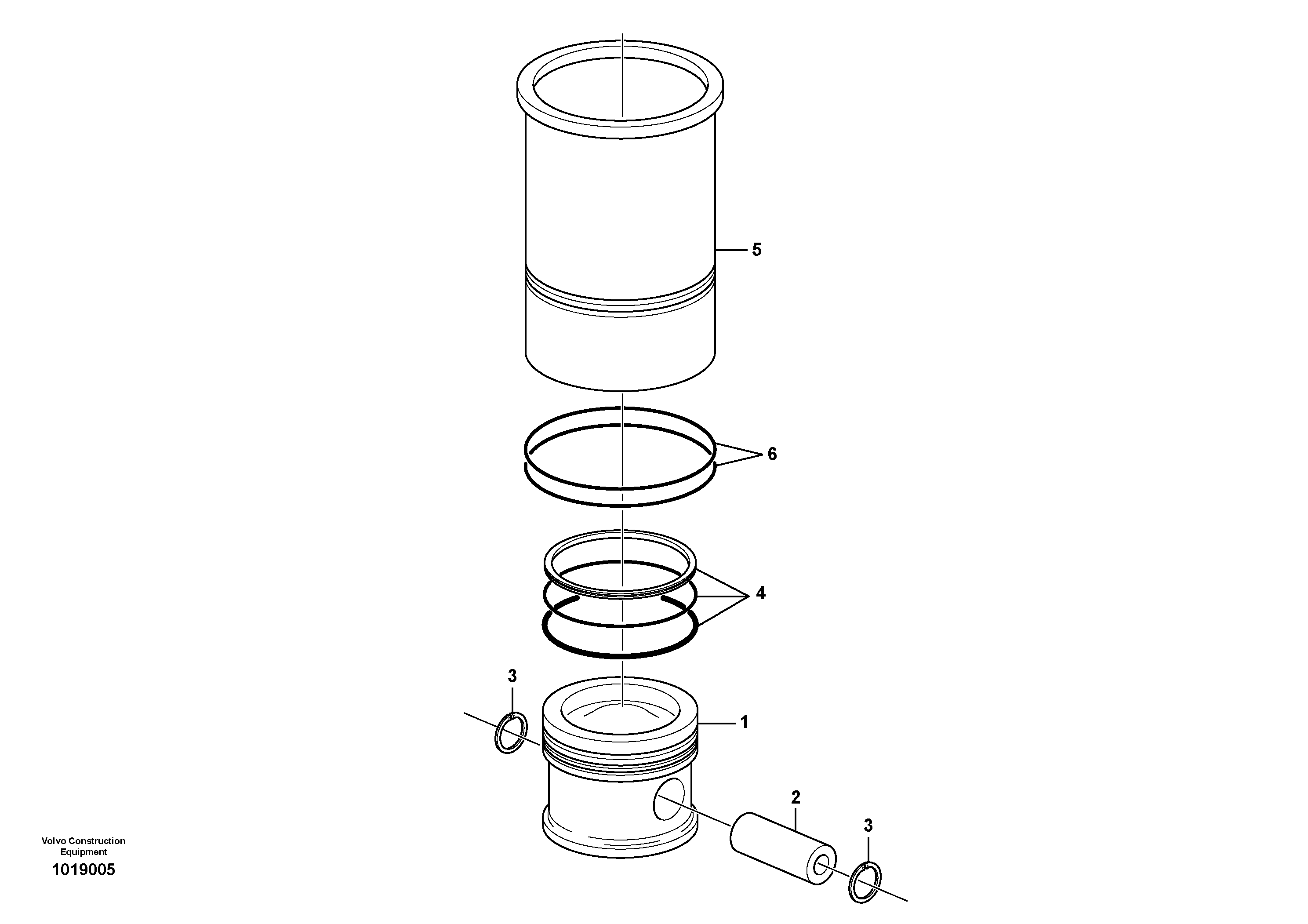 Схема запчастей Volvo ABG8820 - 33977 Cylinder liner and piston ABG8820/ABG8820B ABG8820 S/N 21098-23354 ABG8820B S/N 23355-
