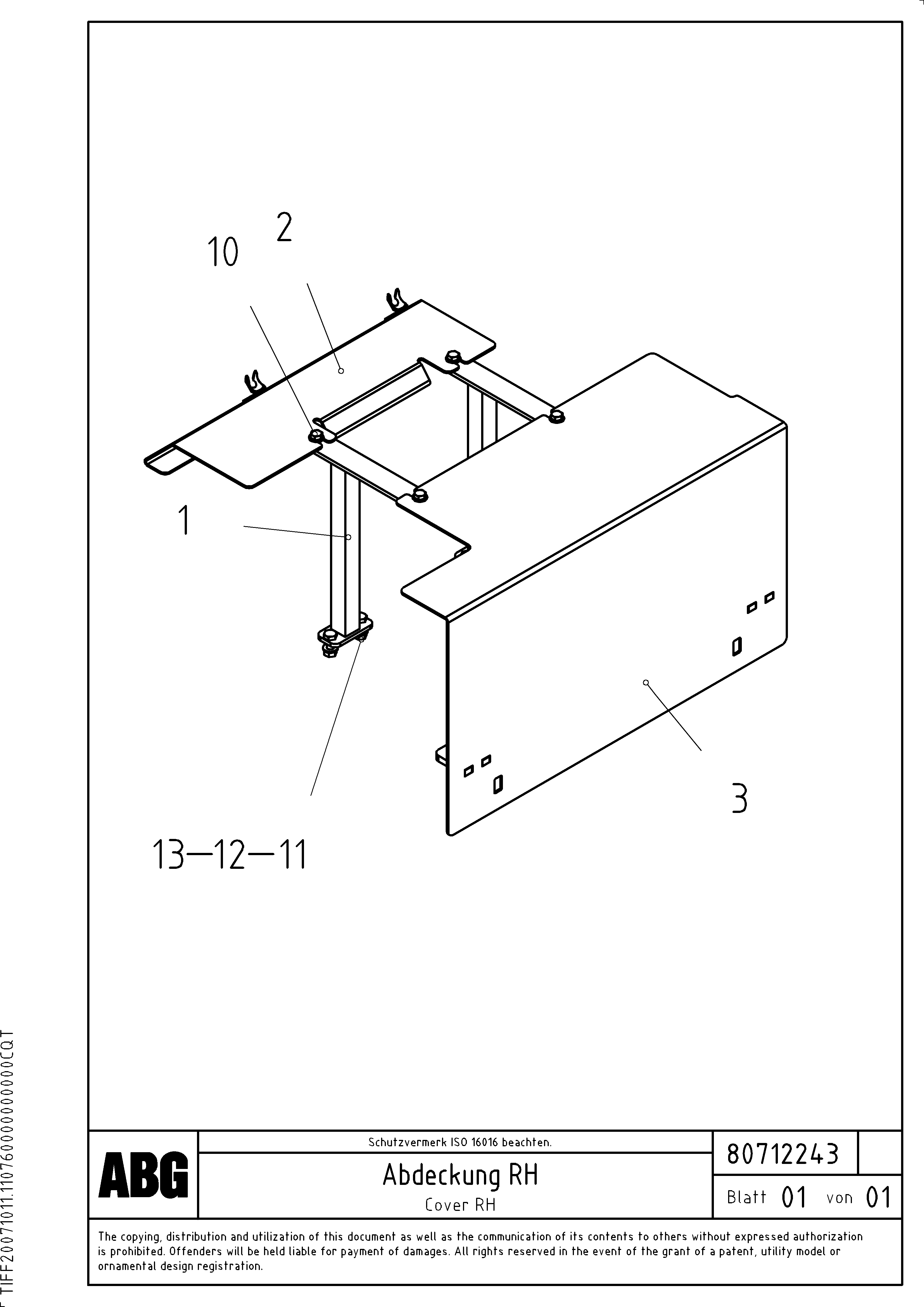 Схема запчастей Volvo ABG8820 - 68847 Deflector for basic screed VDT 121 VARIO ATT.SCREED 9,0 - 12,0M ABG8820/ABG8820B