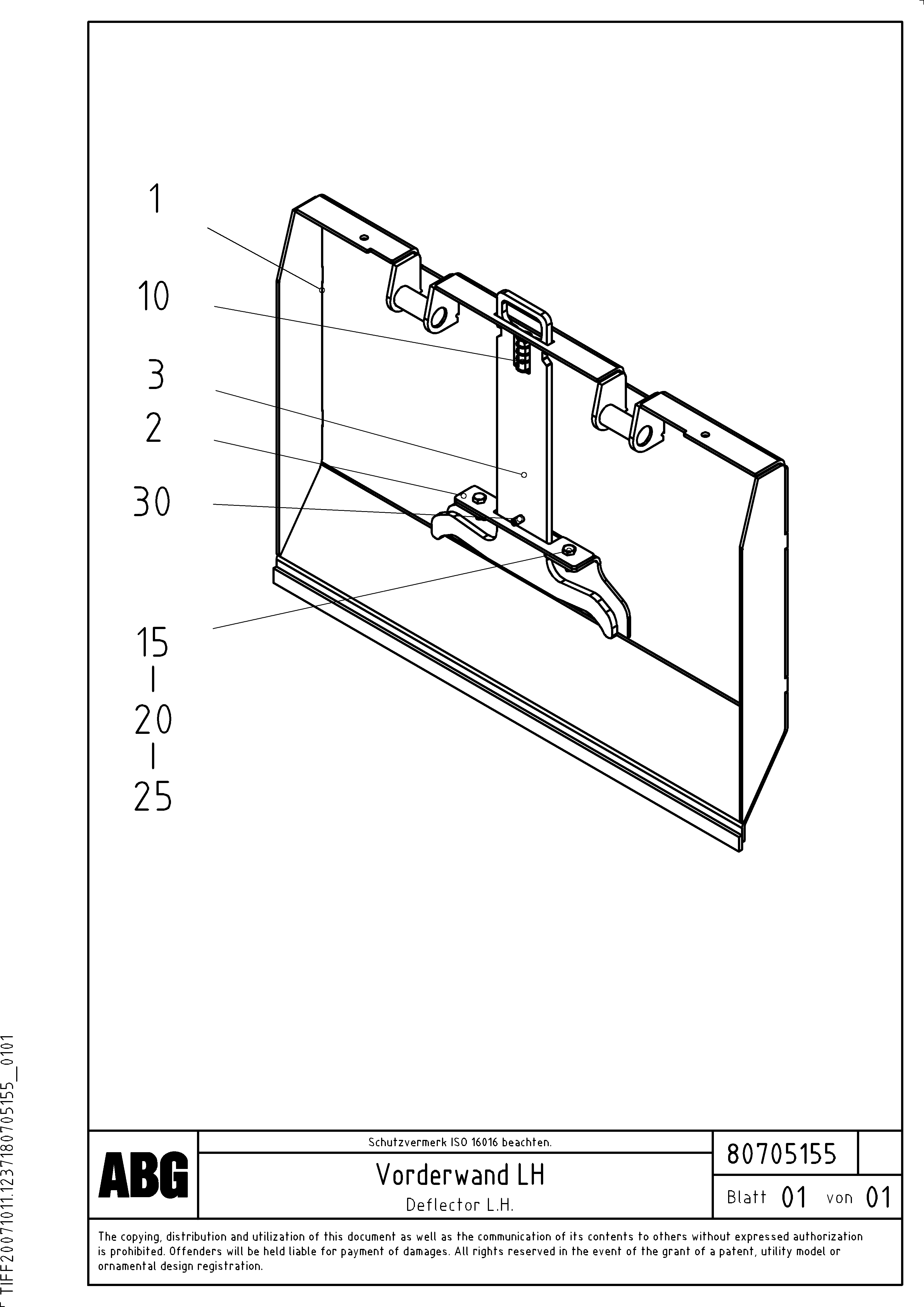 Схема запчастей Volvo ABG8820 - 71378 Deflector plate for extandable screed VDT 121 VARIO ATT.SCREED 9,0 - 12,0M ABG8820/ABG8820B
