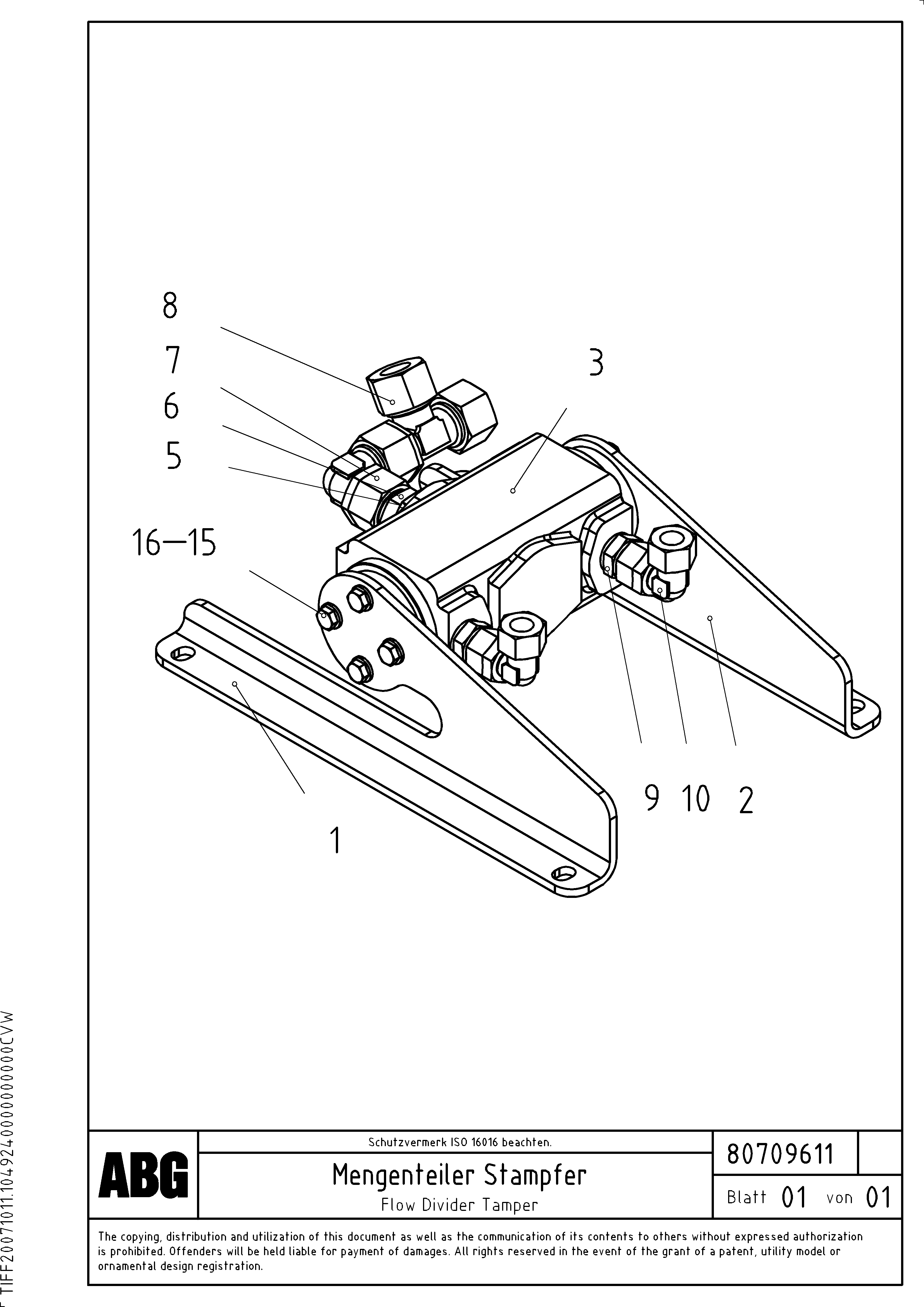 Схема запчастей Volvo ABG8820 - 71114 Flow devider tamper VDT 121 VARIO ATT.SCREED 9,0 - 12,0M ABG8820/ABG8820B