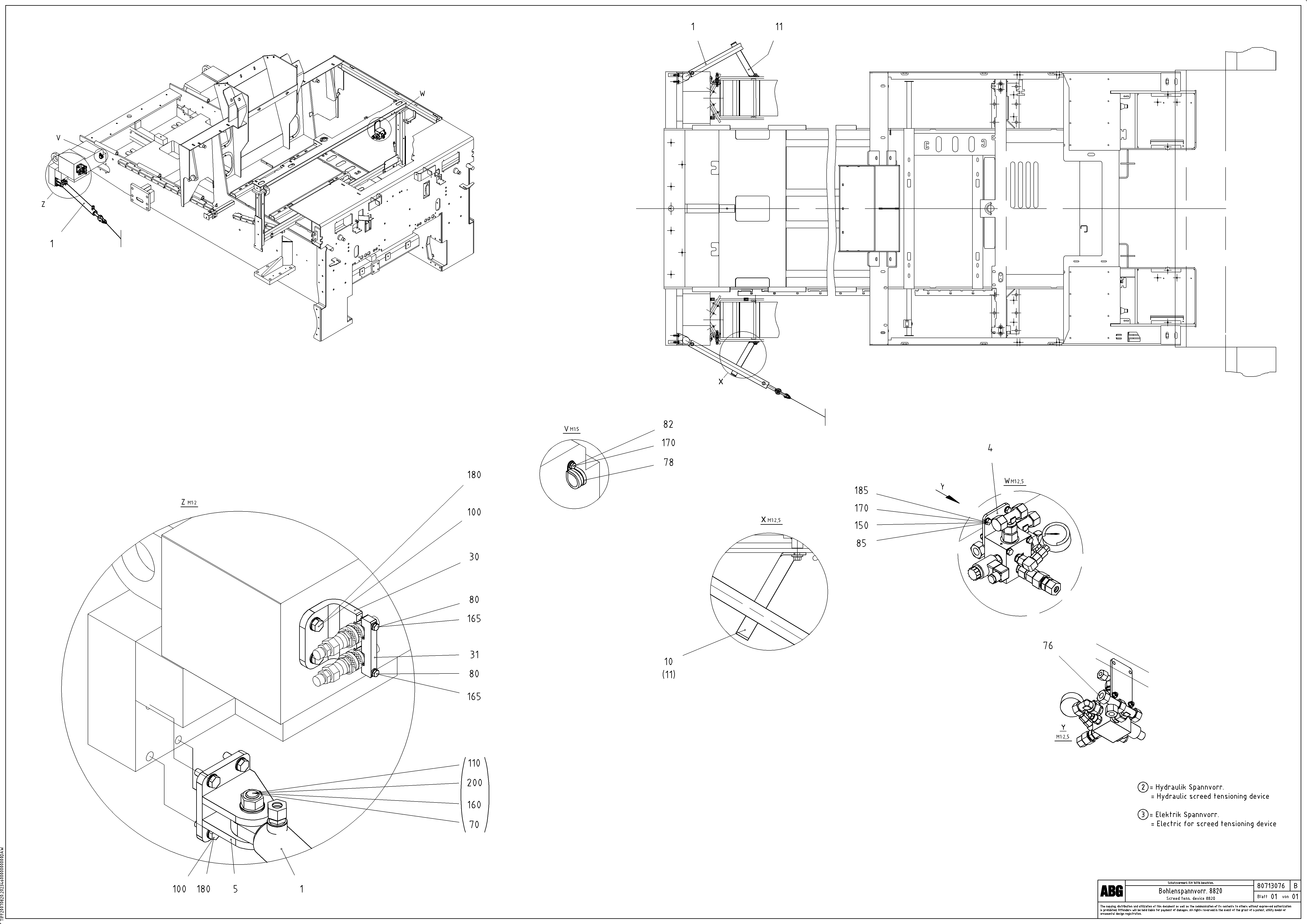Схема запчастей Volvo ABG8820 - 71402 Screed tension device assembly VDT 121 VARIO ATT.SCREED 9,0 - 12,0M ABG8820/ABG8820B