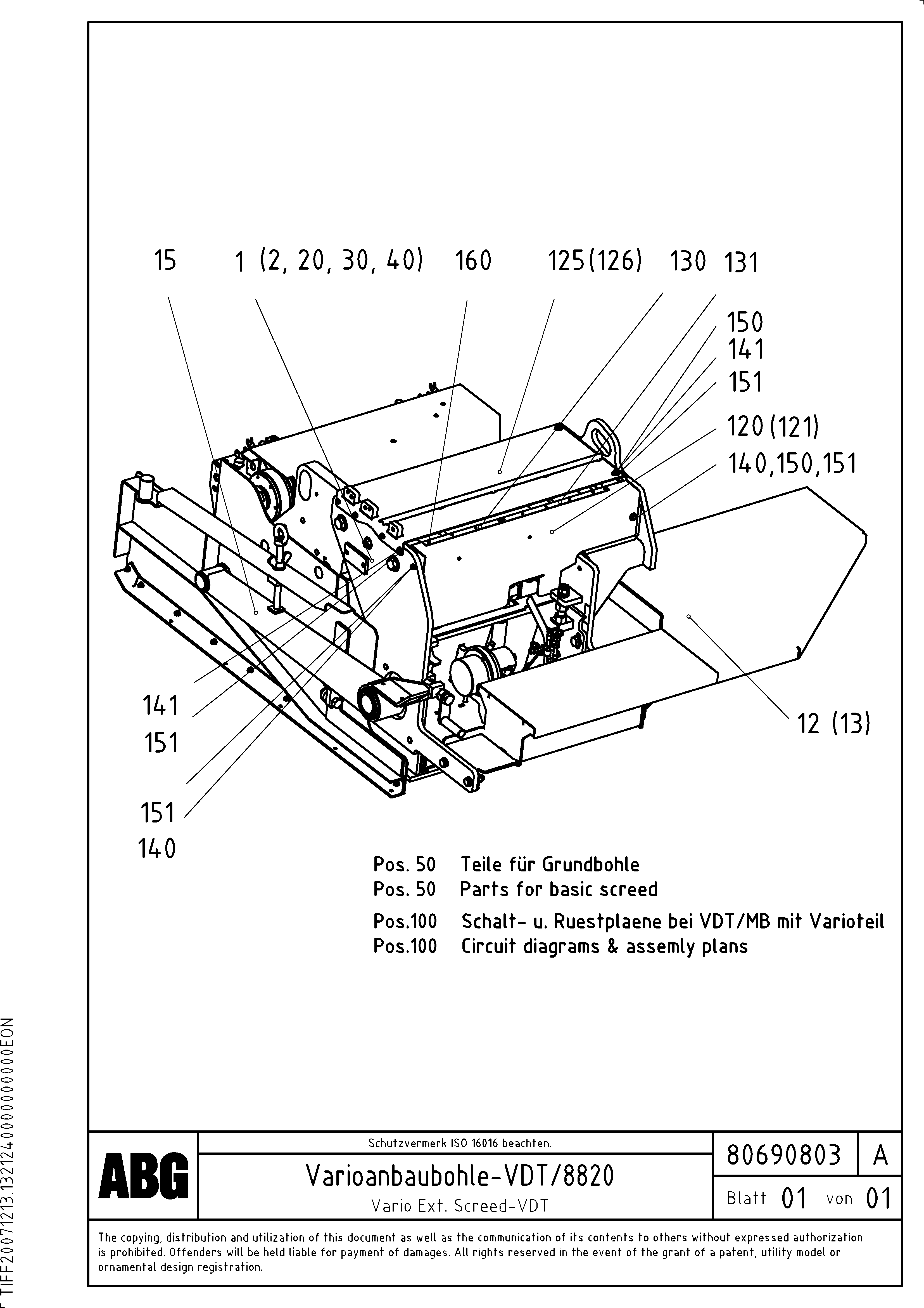 Схема запчастей Volvo ABG8820 - 68460 Vario extended screed VDT 121 VARIO ATT.SCREED 9,0 - 12,0M ABG8820/ABG8820B