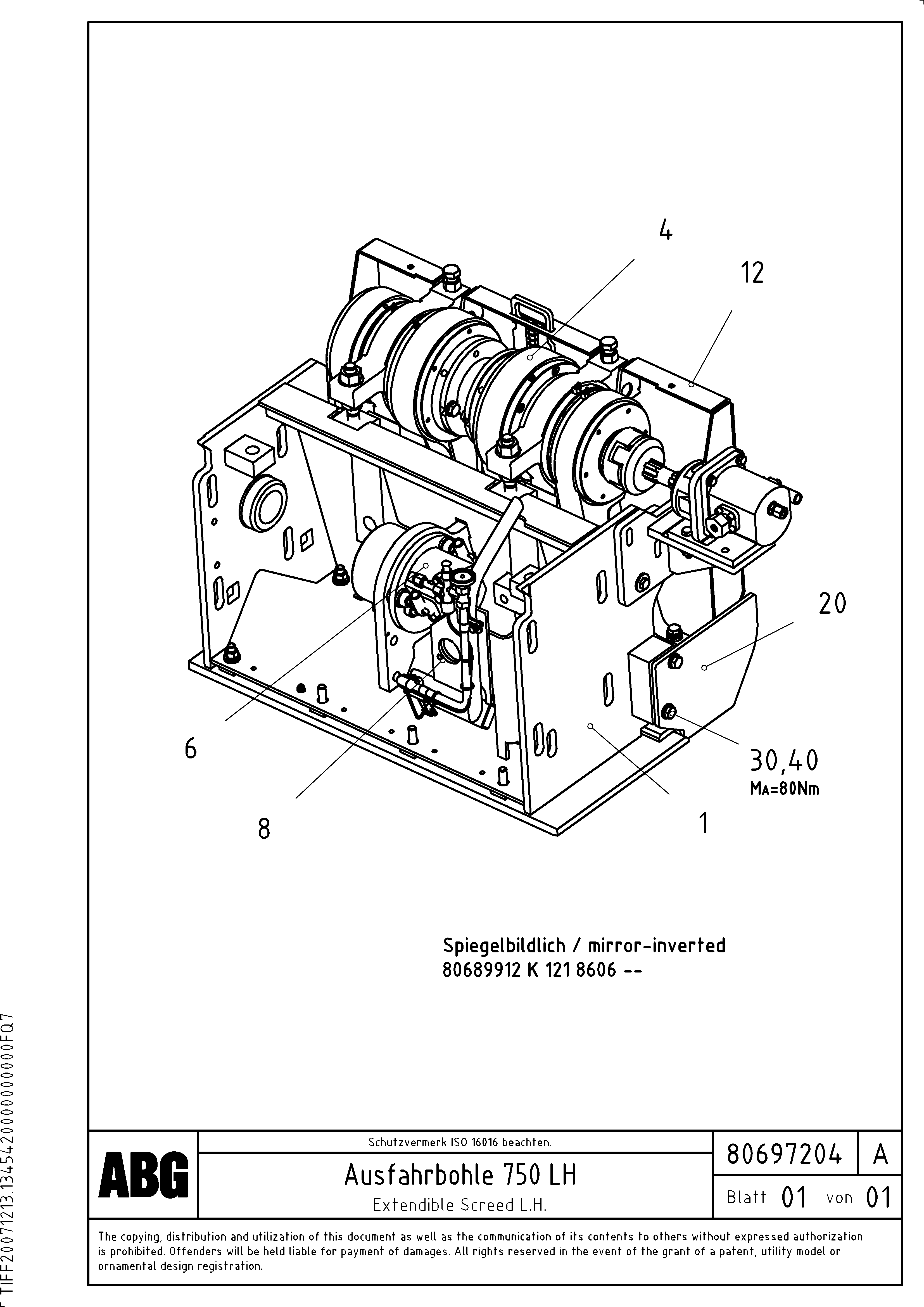 Схема запчастей Volvo ABG8820 - 68911 Extendable screed VDT 121 VARIO ATT.SCREED 9,0 - 12,0M ABG8820/ABG8820B