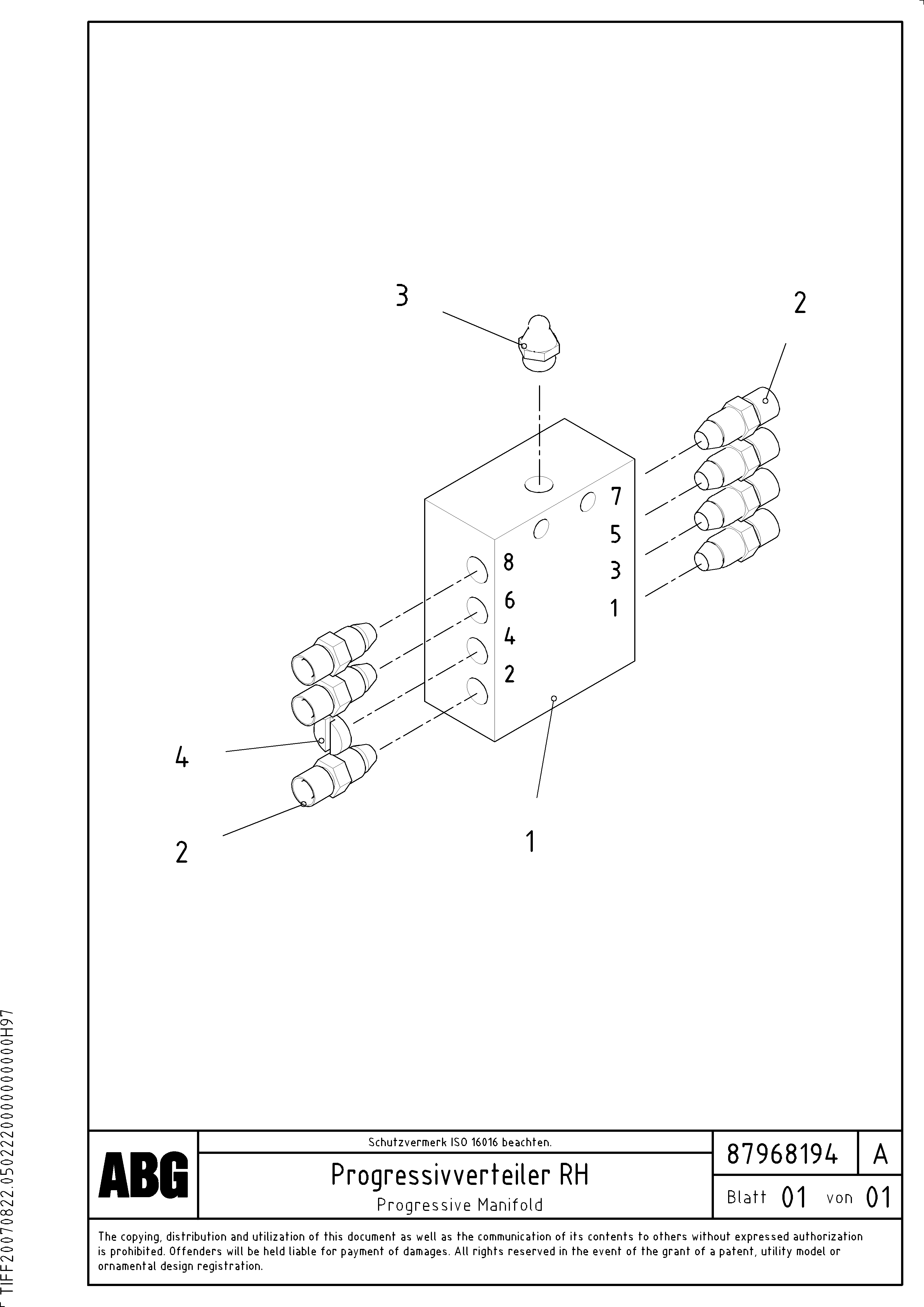 Схема запчастей Volvo ABG8820 - 78841 Progressive manifold for extension VDT-V 88 GTC ATT. SCREEDS 3,0 - 9,0M ABG8820/ABG8820B