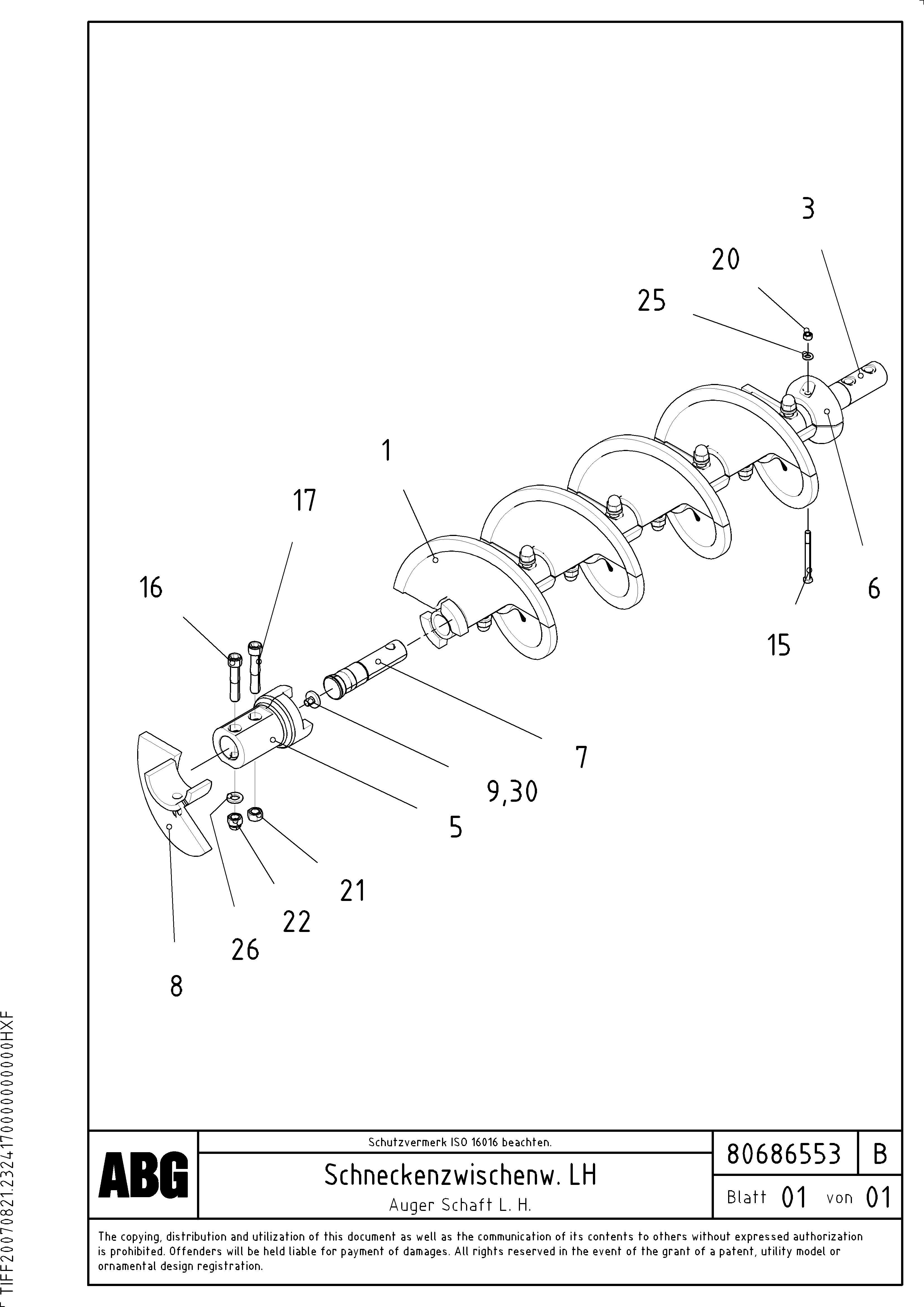 Схема запчастей Volvo ABG8820 - 86007 Auger shaft for auger extension MB 122 ATT. SCREEDS 2,5 -12,0M ABG8820, ABG8820B