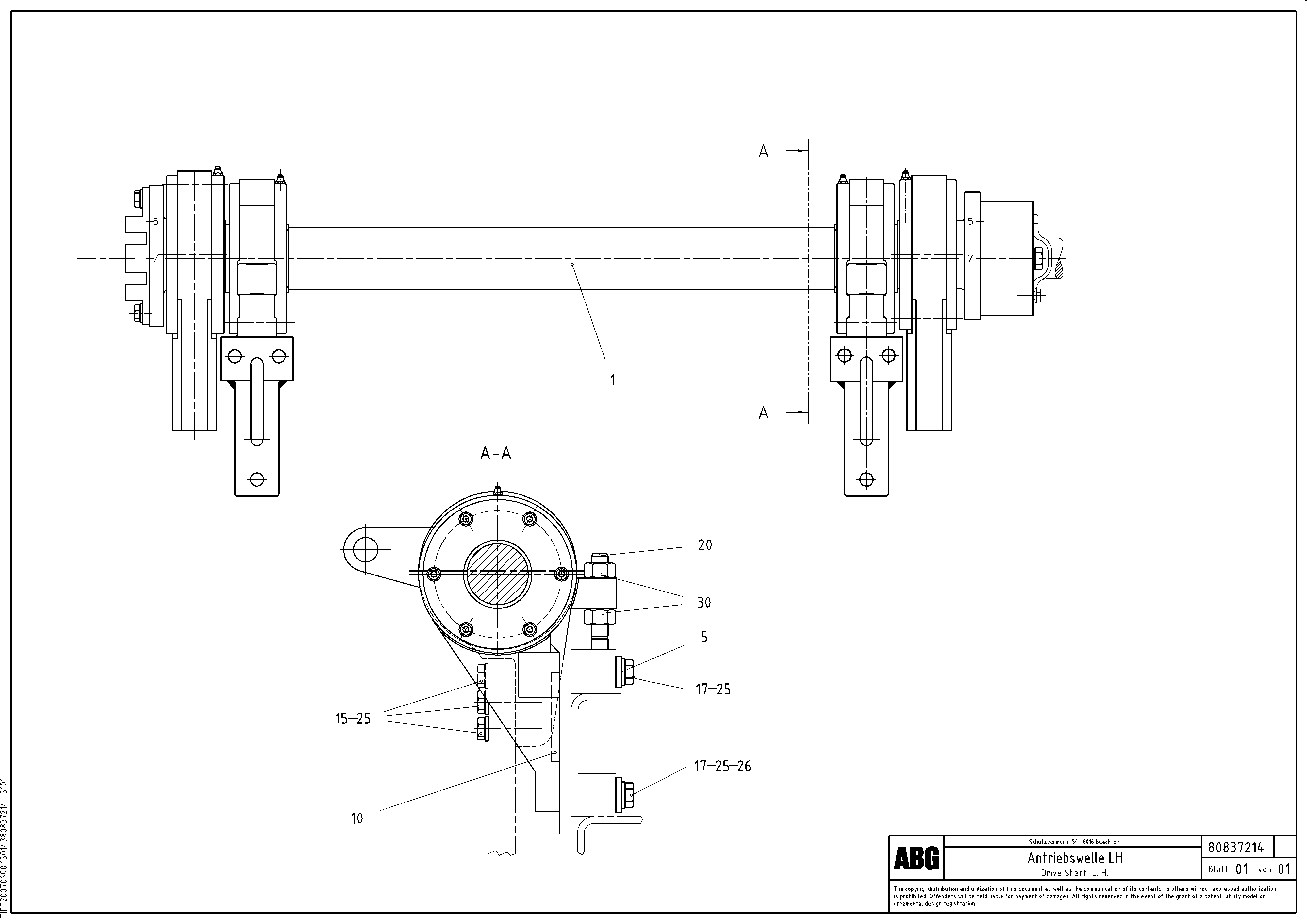 Схема запчастей Volvo ABG8820 - 76749 Tamper drive shaft for tamper/basic screed MB 122 ATT. SCREEDS 2,5 -12,0M ABG8820, ABG8820B