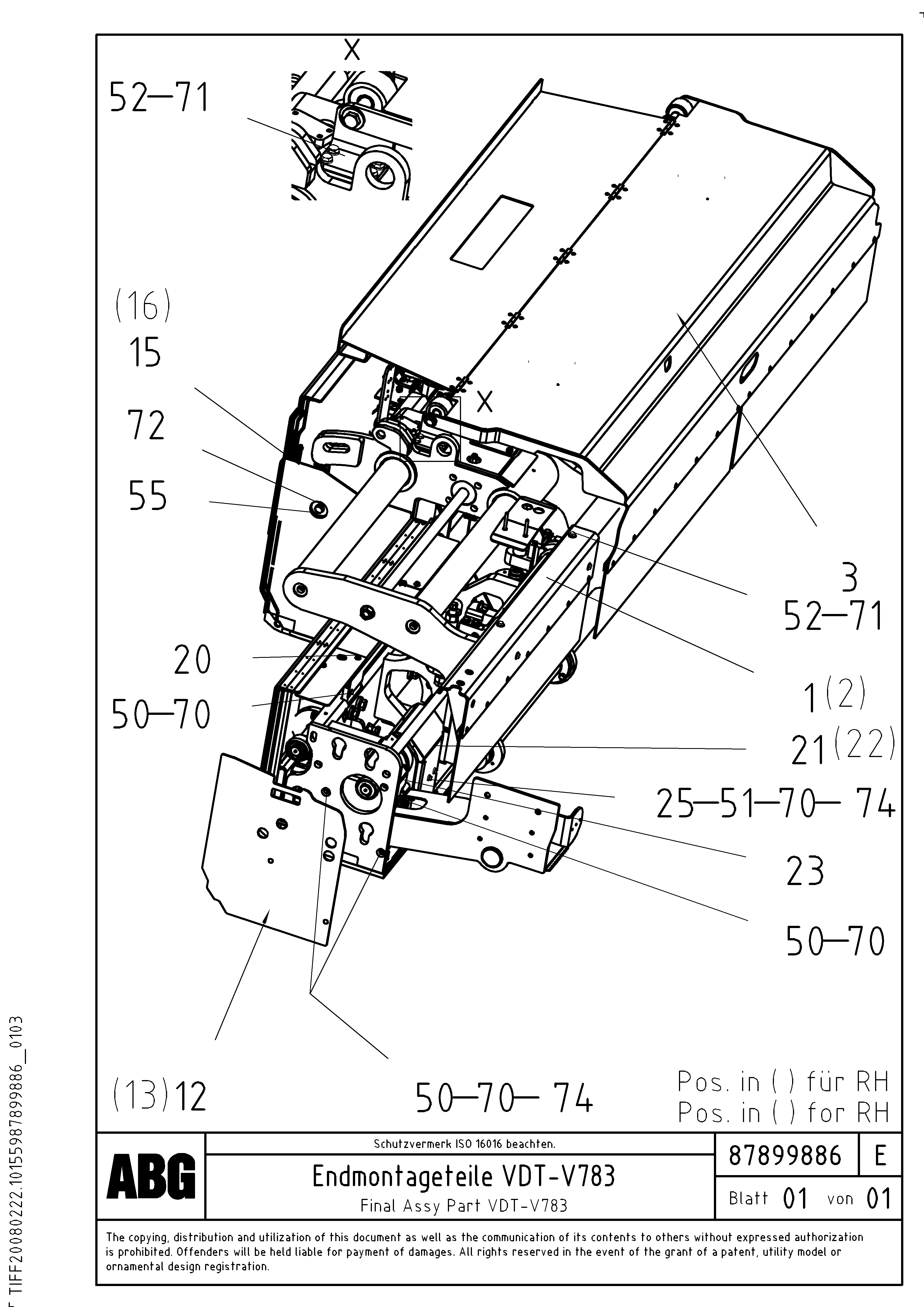 Схема запчастей Volvo ABG8820 - 69952 Final assembly VDT-V 78 GTC ATT. SCREEDS 2,5 - 9,0M AGB8820, AGB8820B