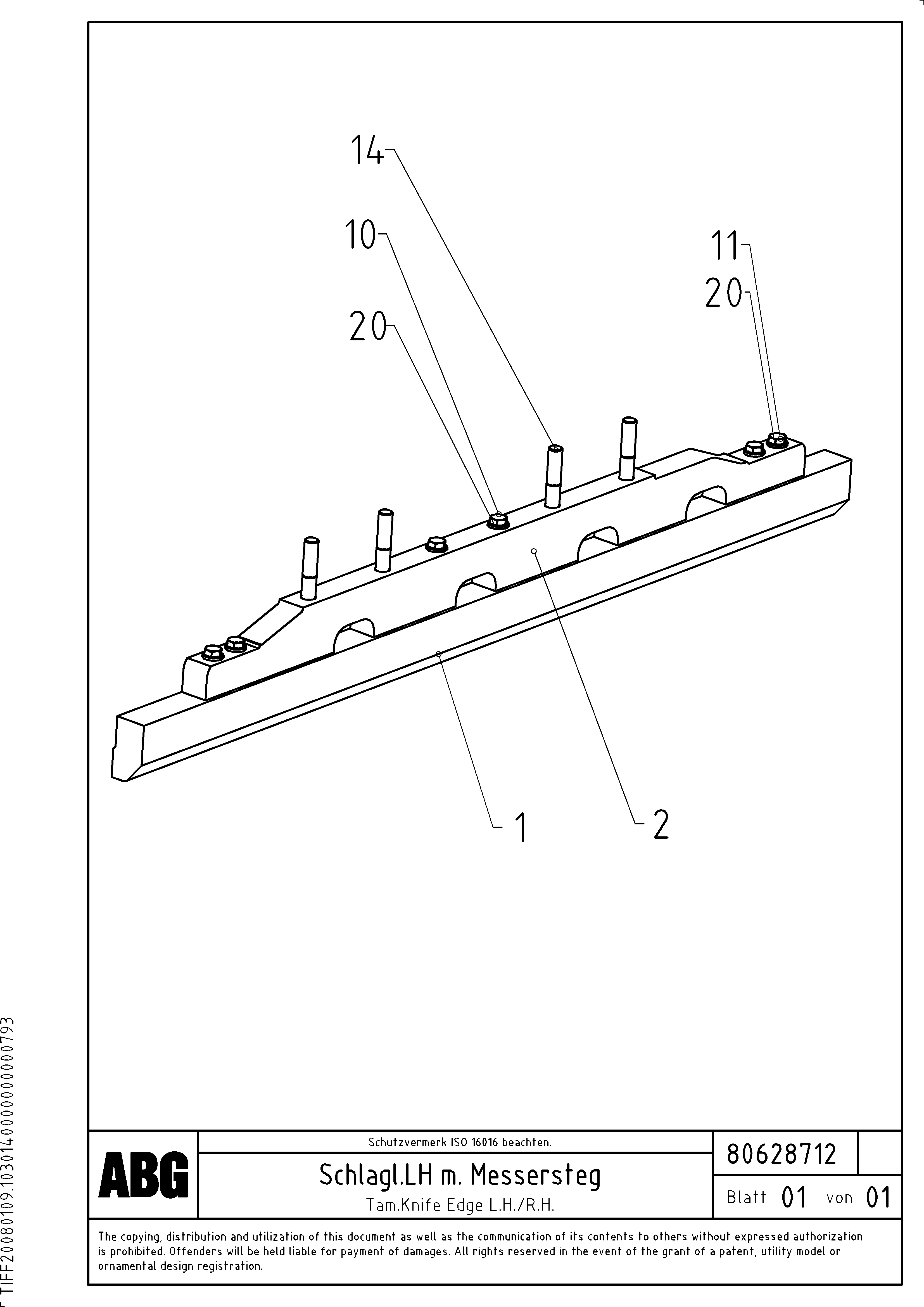 Схема запчастей Volvo ABG8820 - 70572 Tamper knife edge with heating VDT-V 78 GTC ATT. SCREEDS 2,5 - 9,0M AGB8820, AGB8820B