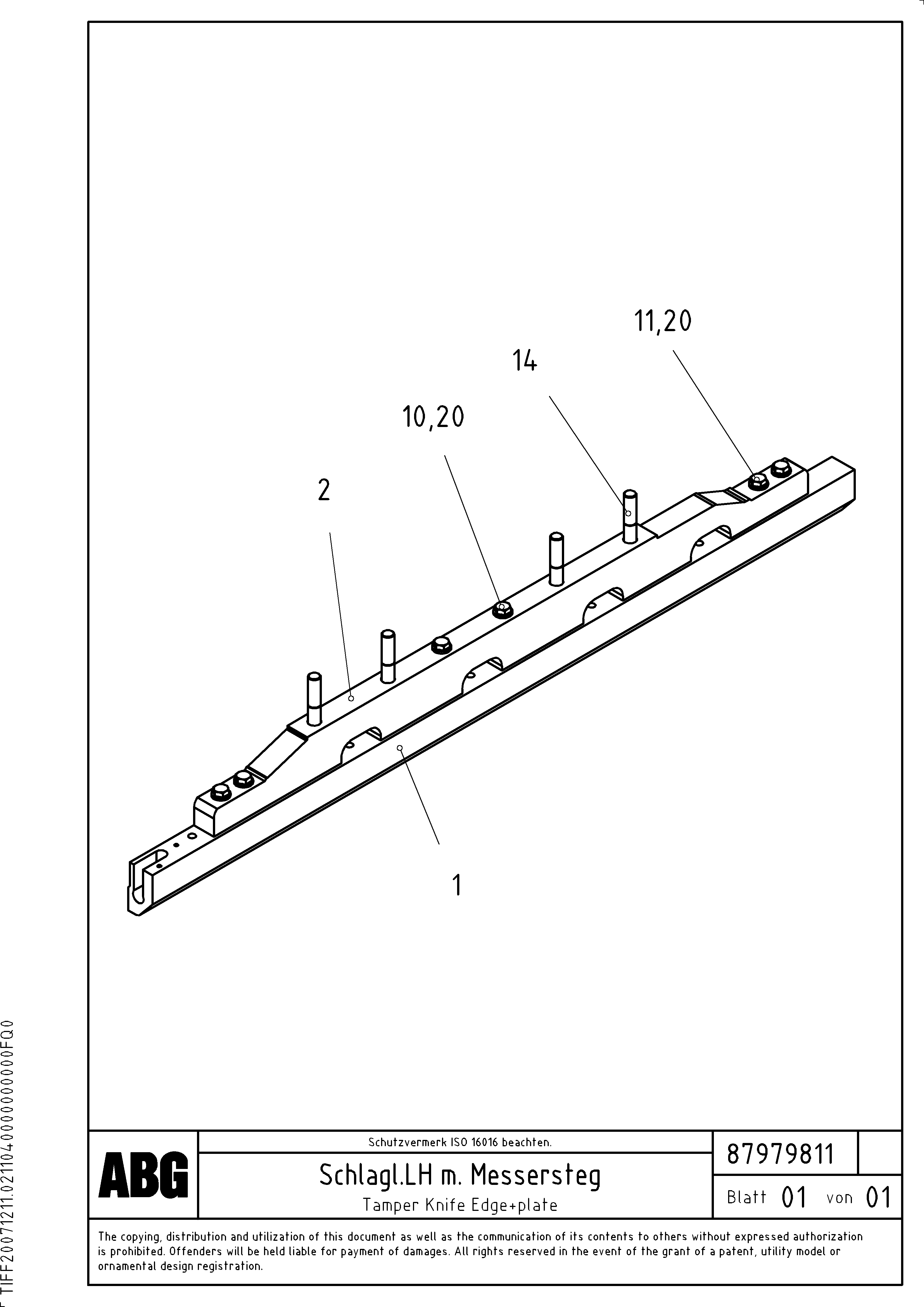Схема запчастей Volvo ABG8820 - 70573 Tamper knife edge with heating VDT-V 78 GTC ATT. SCREEDS 2,5 - 9,0M AGB8820, AGB8820B