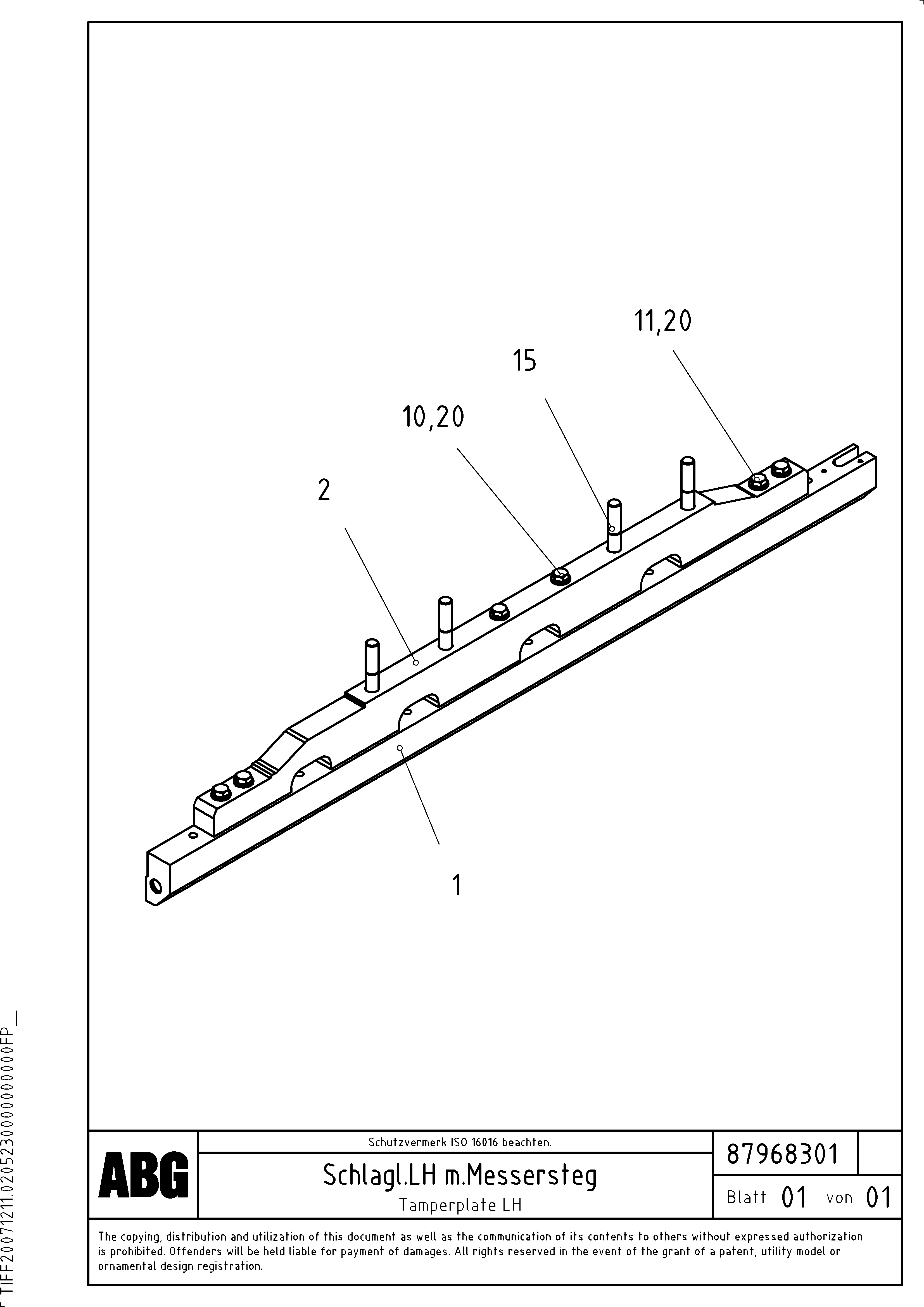 Схема запчастей Volvo ABG8820 - 71960 Tamper plate for extension VDT-V 78 GTC ATT. SCREEDS 2,5 - 9,0M AGB8820, AGB8820B