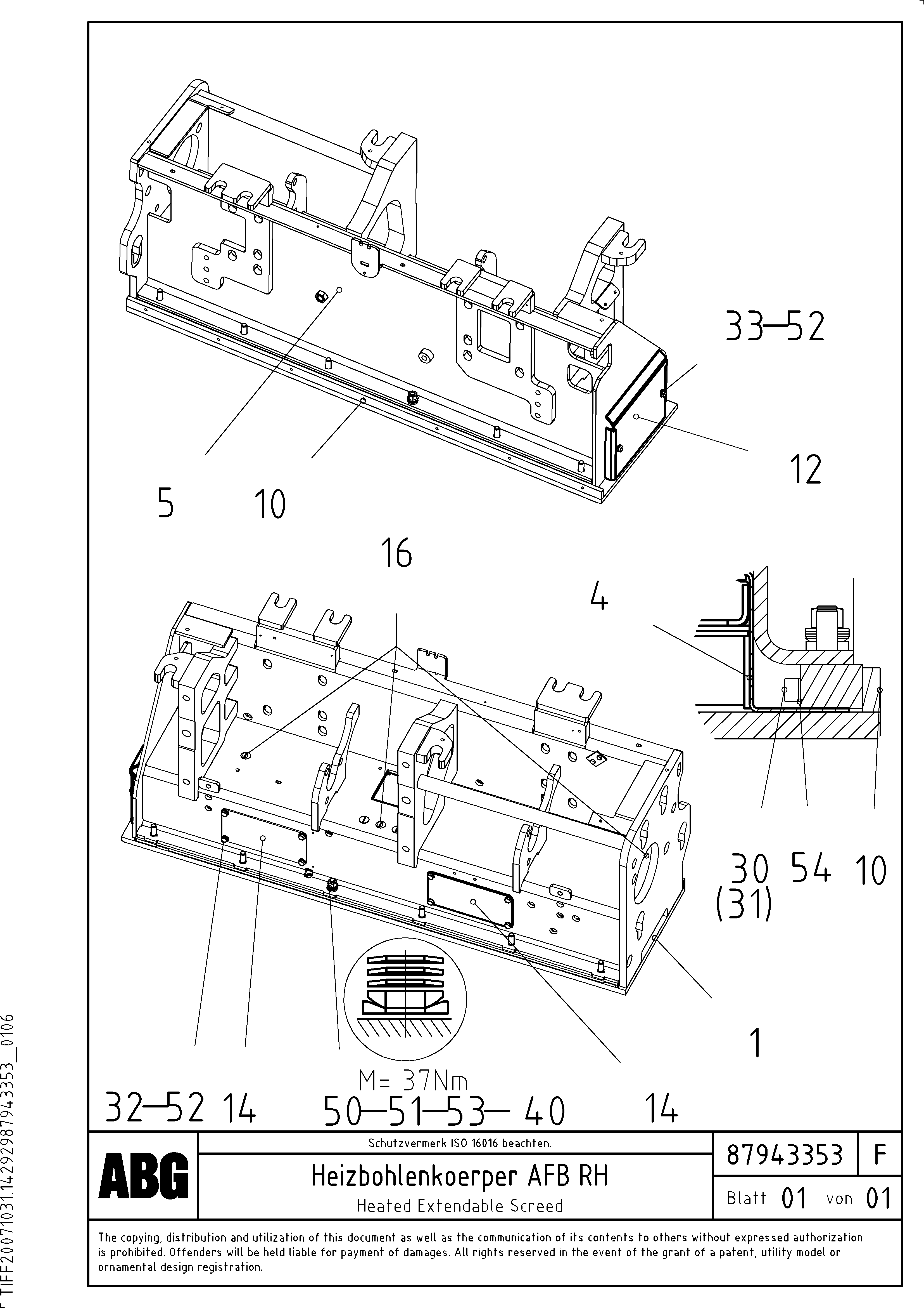 Схема запчастей Volvo ABG8820 - 71969 Heated body for extendable screed VDT-V 78 GTC ATT. SCREEDS 2,5 - 9,0M AGB8820, AGB8820B