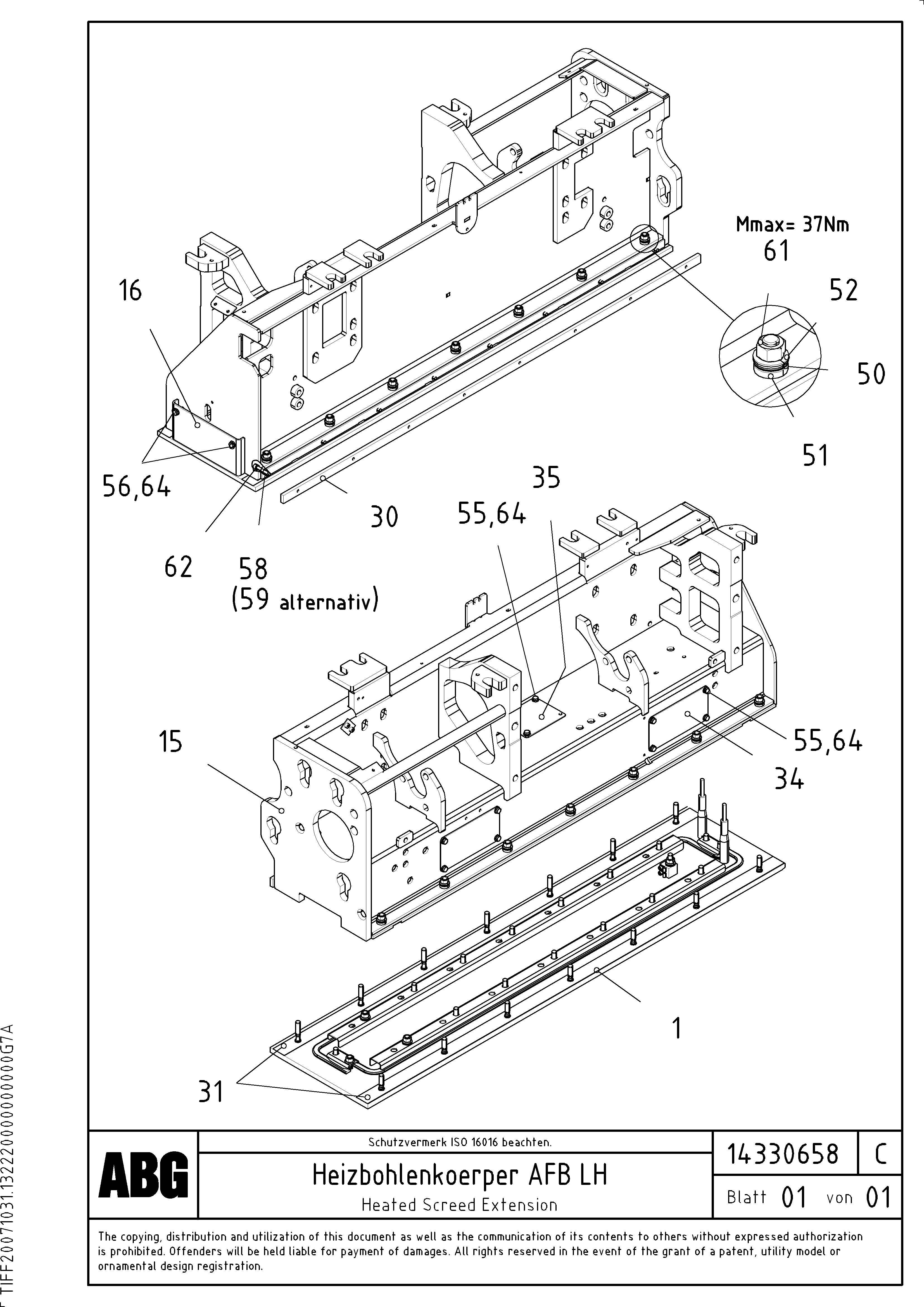 Схема запчастей Volvo ABG8820 - 69024 Heated body for extendable screed VB 89 ETC ATT. SCREEDS 3,0 - 9,0M ABG8820, ABG8820B
