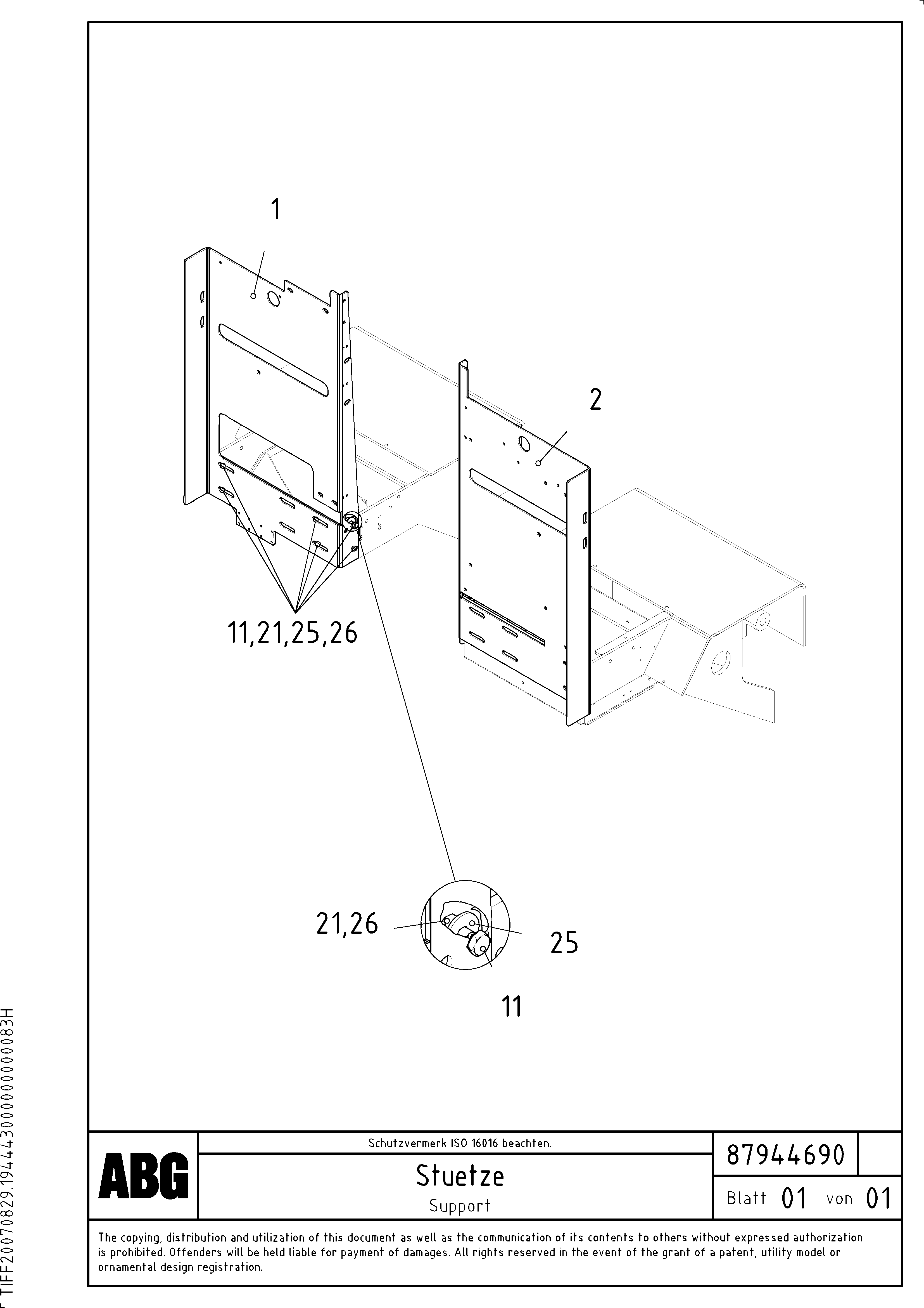 Схема запчастей Volvo ABG8820 - 63427 Support for electric distribution box on paver VB 79 ETC ATT. SCREEDS 2,5 - 9,0M ABG8820, ABG8820B