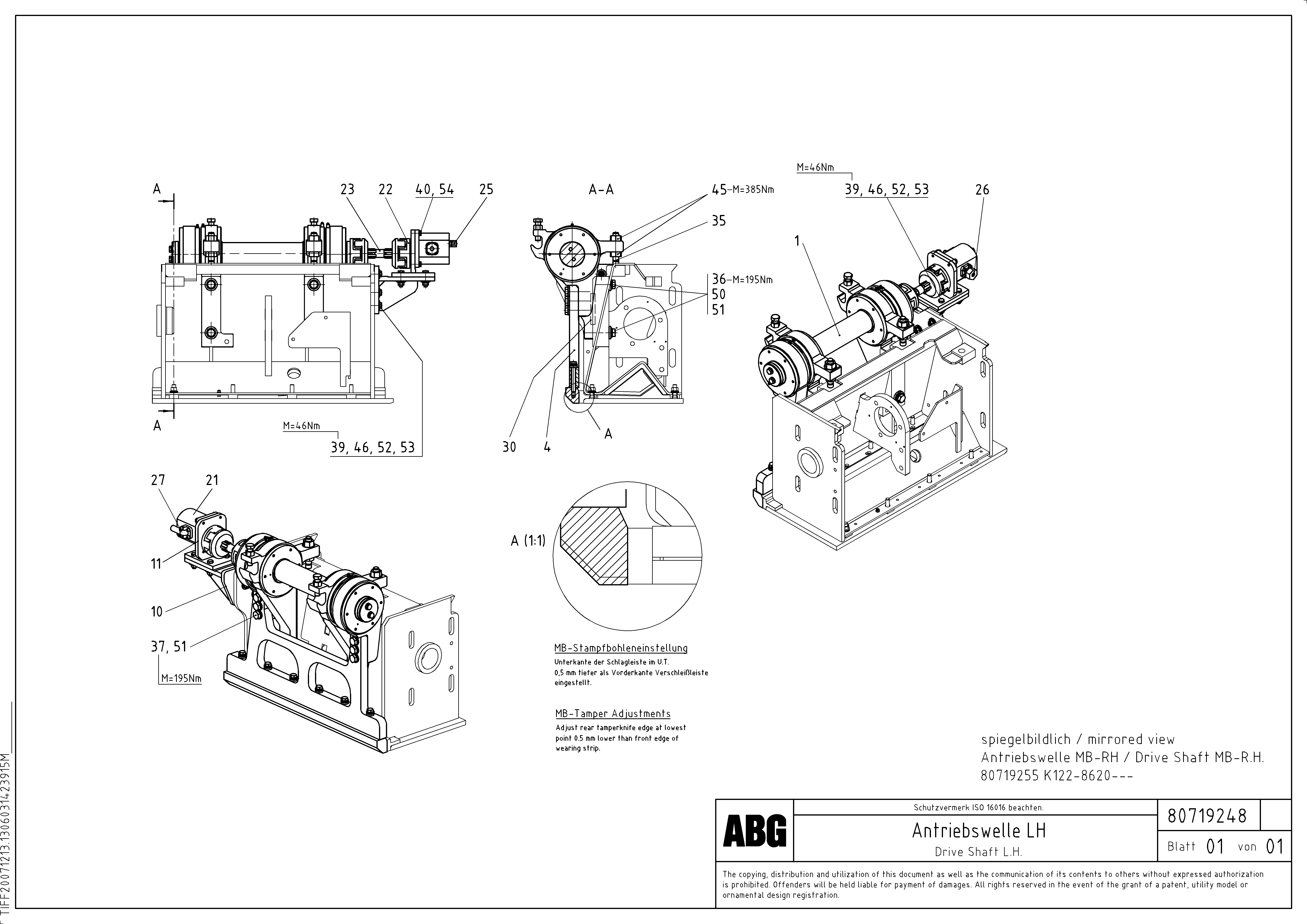 Схема запчастей Volvo ABG8820 - 65207 Drive shaft for extension MB 122 VARIO ATT.SCREEDS 4,5 -12,0M ABG8820, ABG8820B