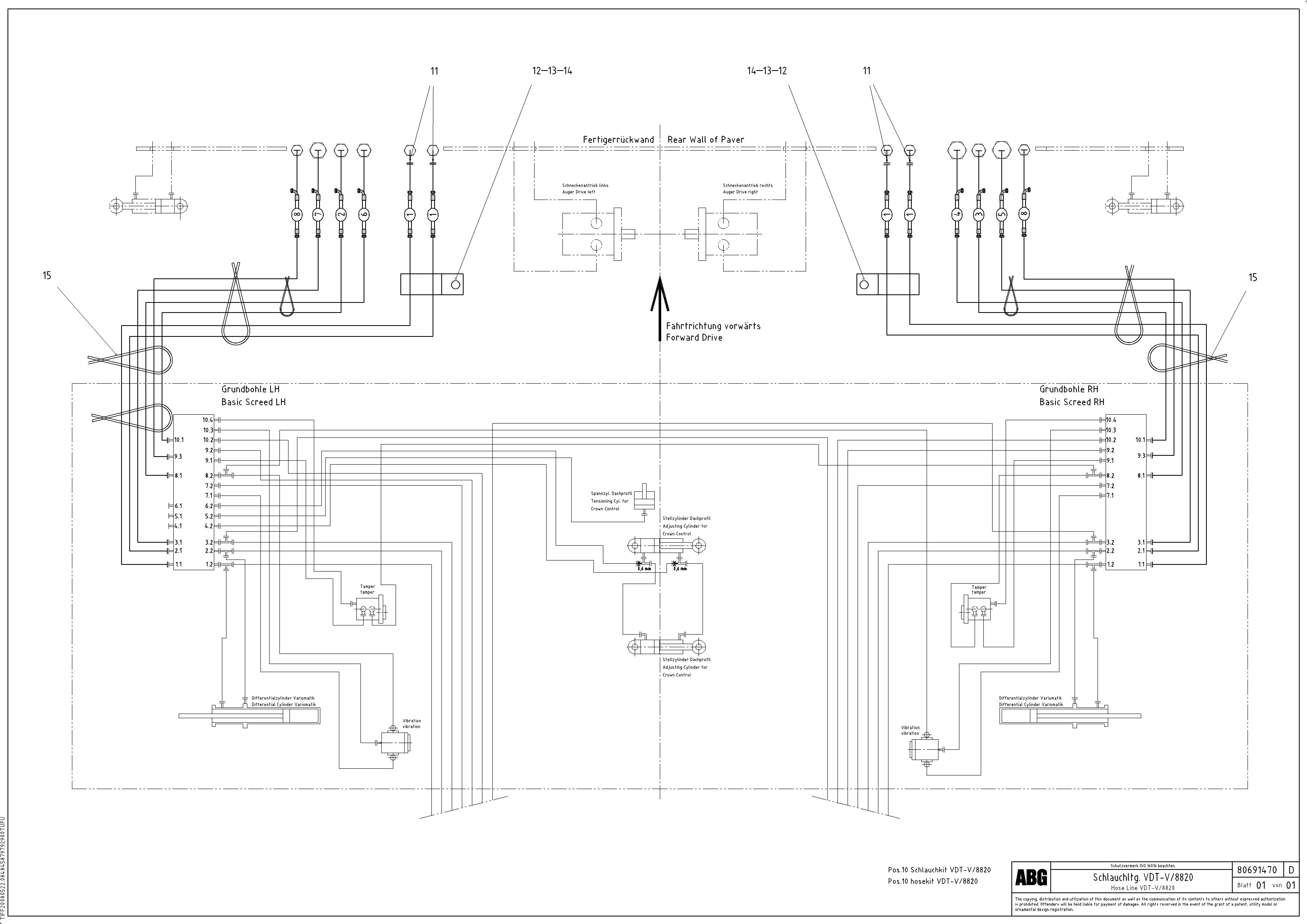 Схема запчастей Volvo ABG8820 - 72952 Hose line from paver to connection block VDT-V 78 ETC ATT. SCREED 2,5 - 9,0 M ABG8820/ABG8820B