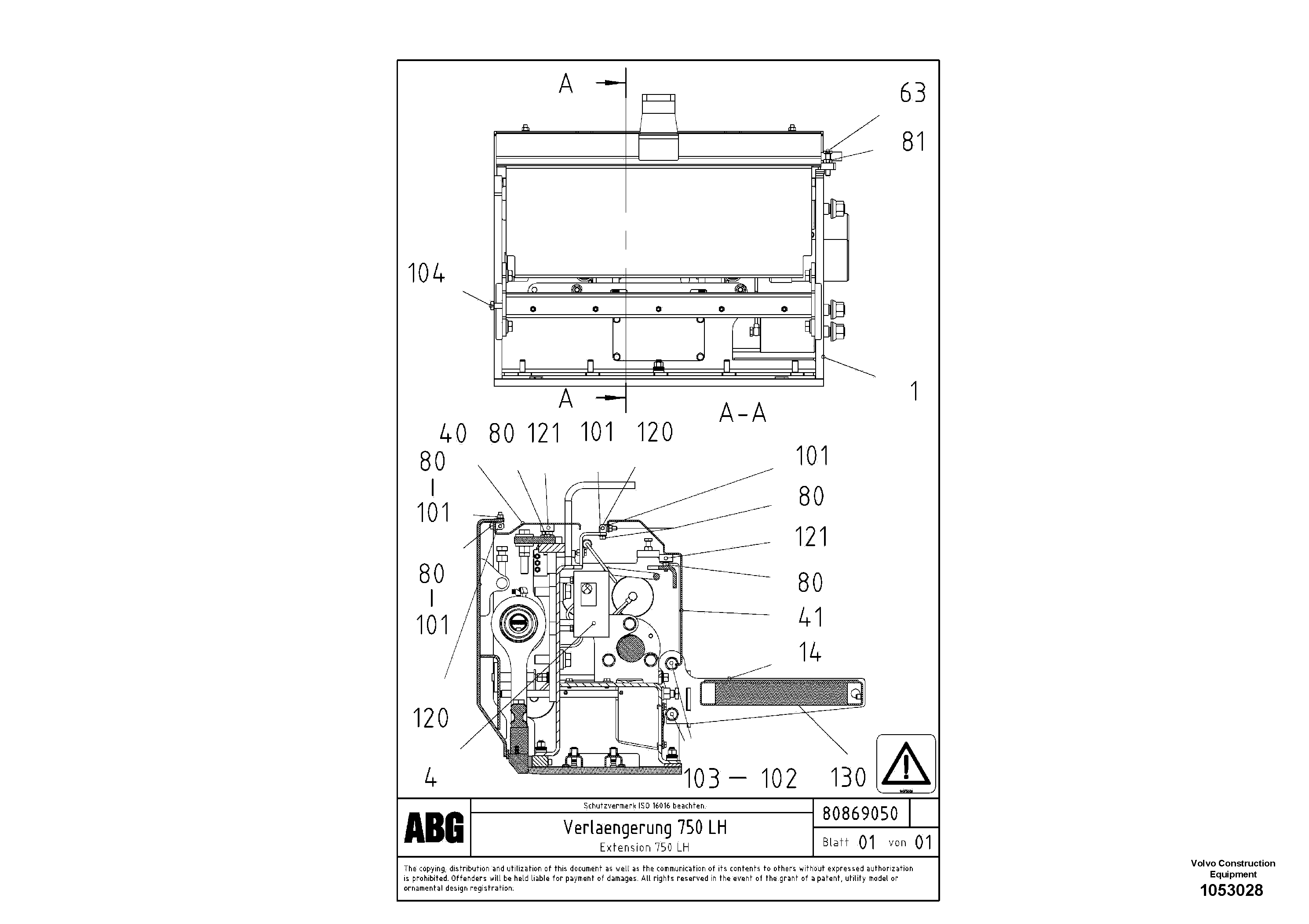 Схема запчастей Volvo ABG8820 - 76995 Extension set VB 78 ETC ATT. SCREED 2,5 - 9,0 M ABG8820/ABG8820B