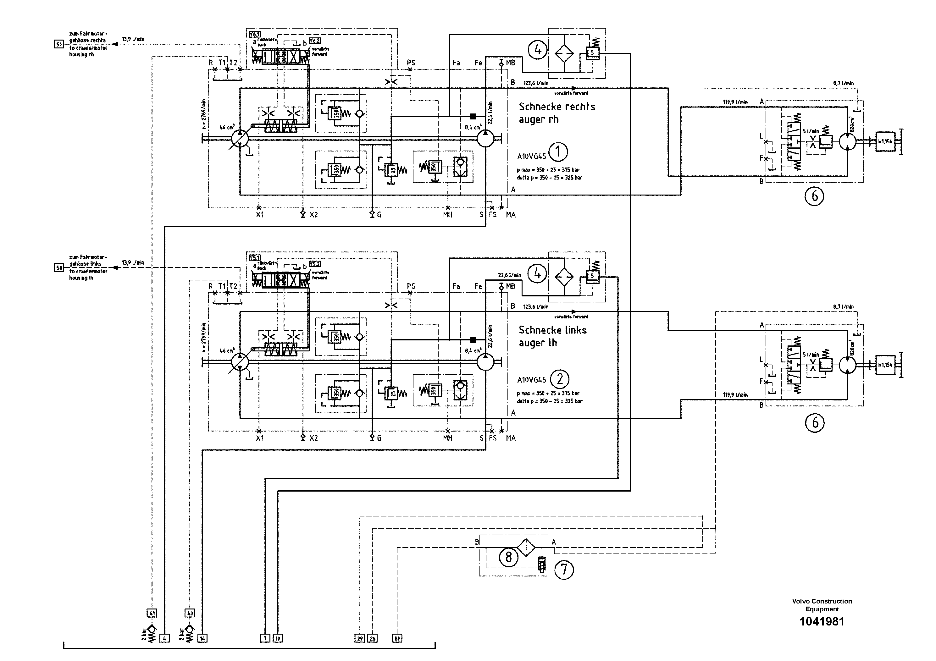 Схема запчастей Volvo ABG9820 - 94521 Hydraulic diagram ABG9820 S/N 20812 -