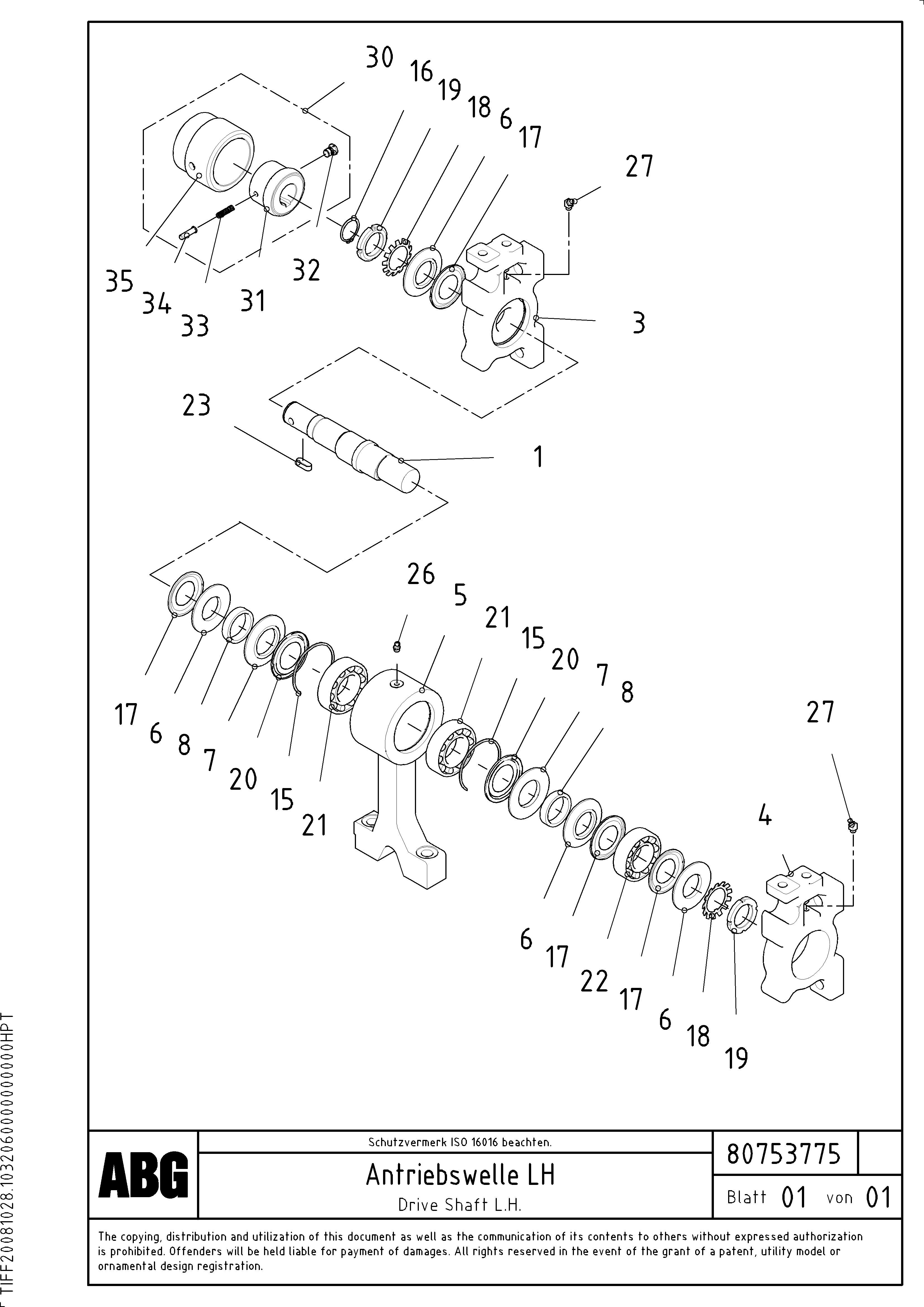 Схема запчастей Volvo ABG9820 - 78368 Tamper drive shaft for extension VB 88 ETC ATT. SCREED 3,0 - 9,0 M ABG9820