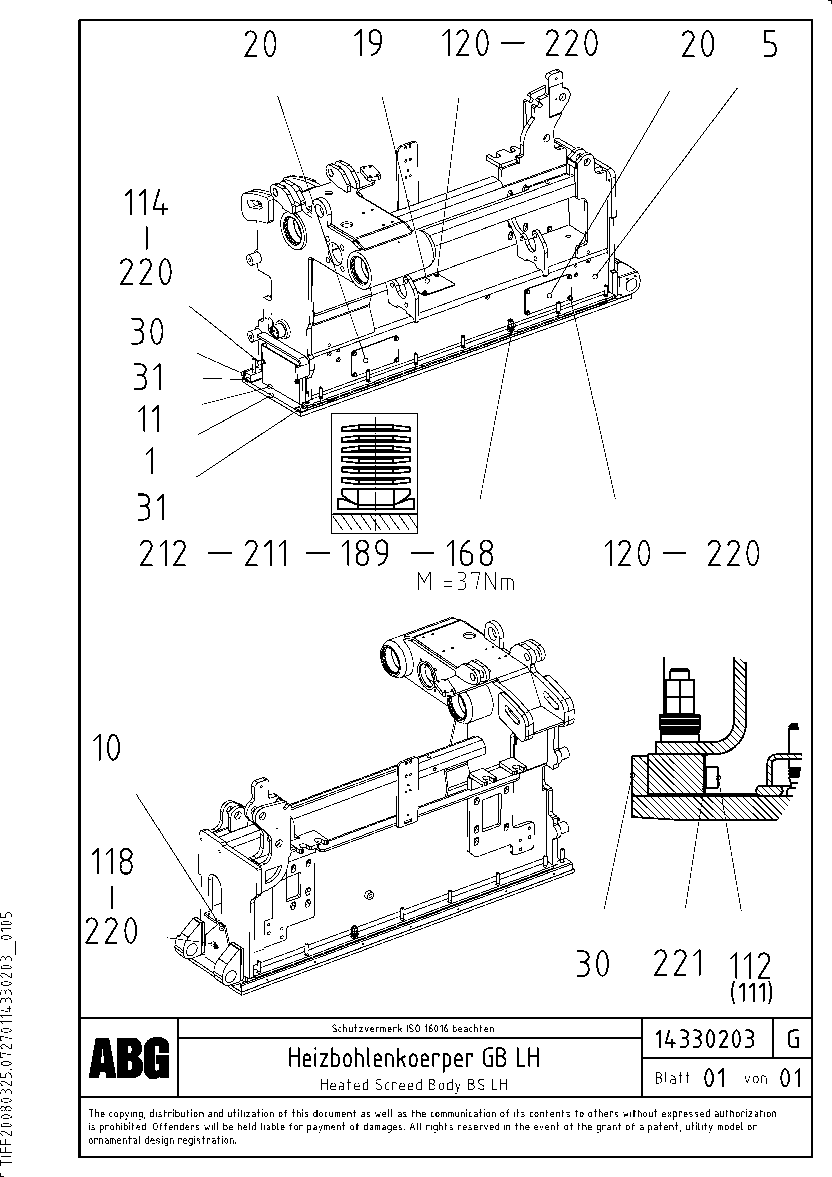 Схема запчастей Volvo ABG9820 - 74588 Heated body for basic screed VB 88 ETC ATT. SCREED 3,0 - 9,0 M ABG9820