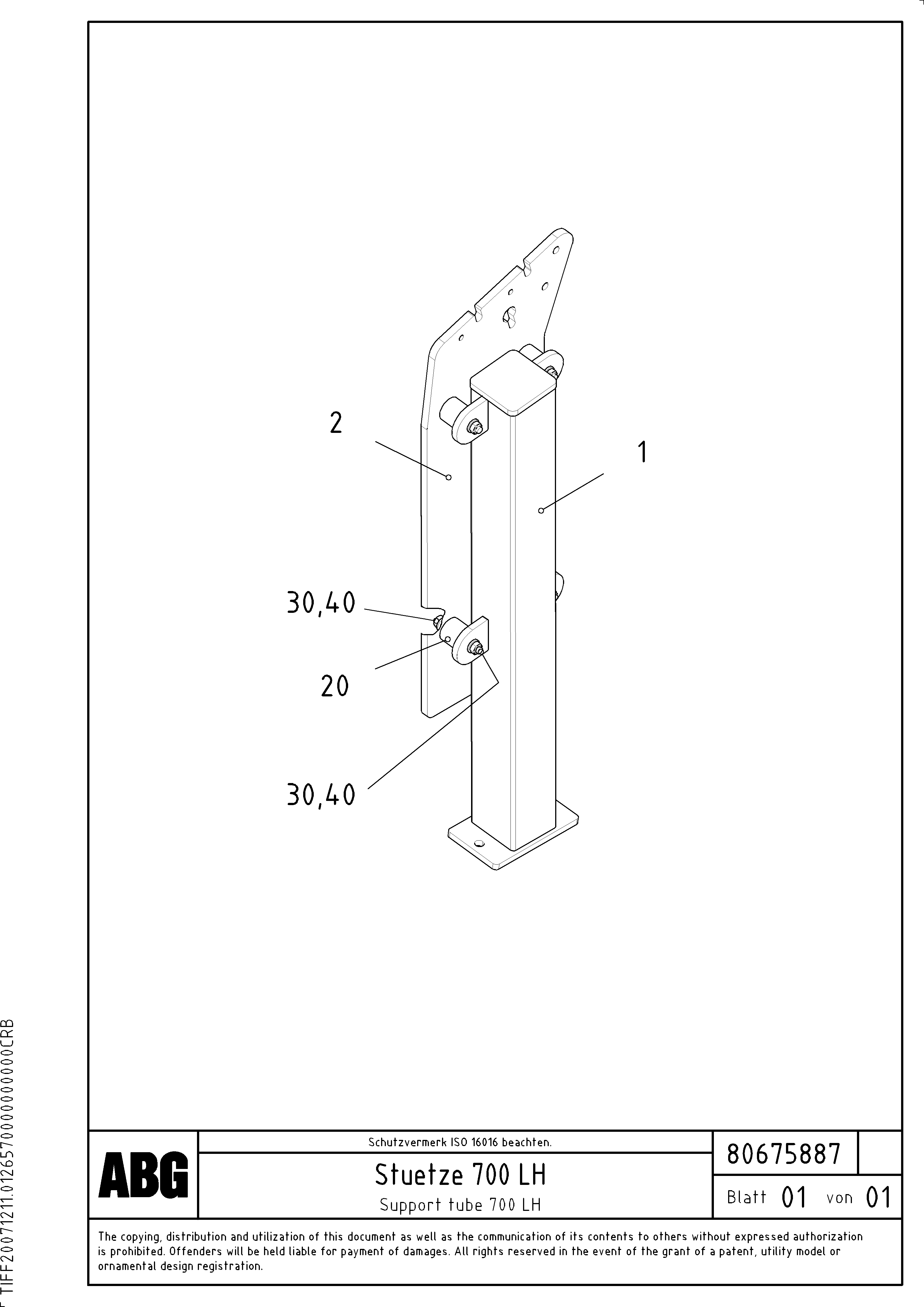 Схема запчастей Volvo ABG9820 - 68337 Support for electric distribution box on paver VB 88 GTC ATT. SCREEDS 3,0 - 9,0M ABG9820