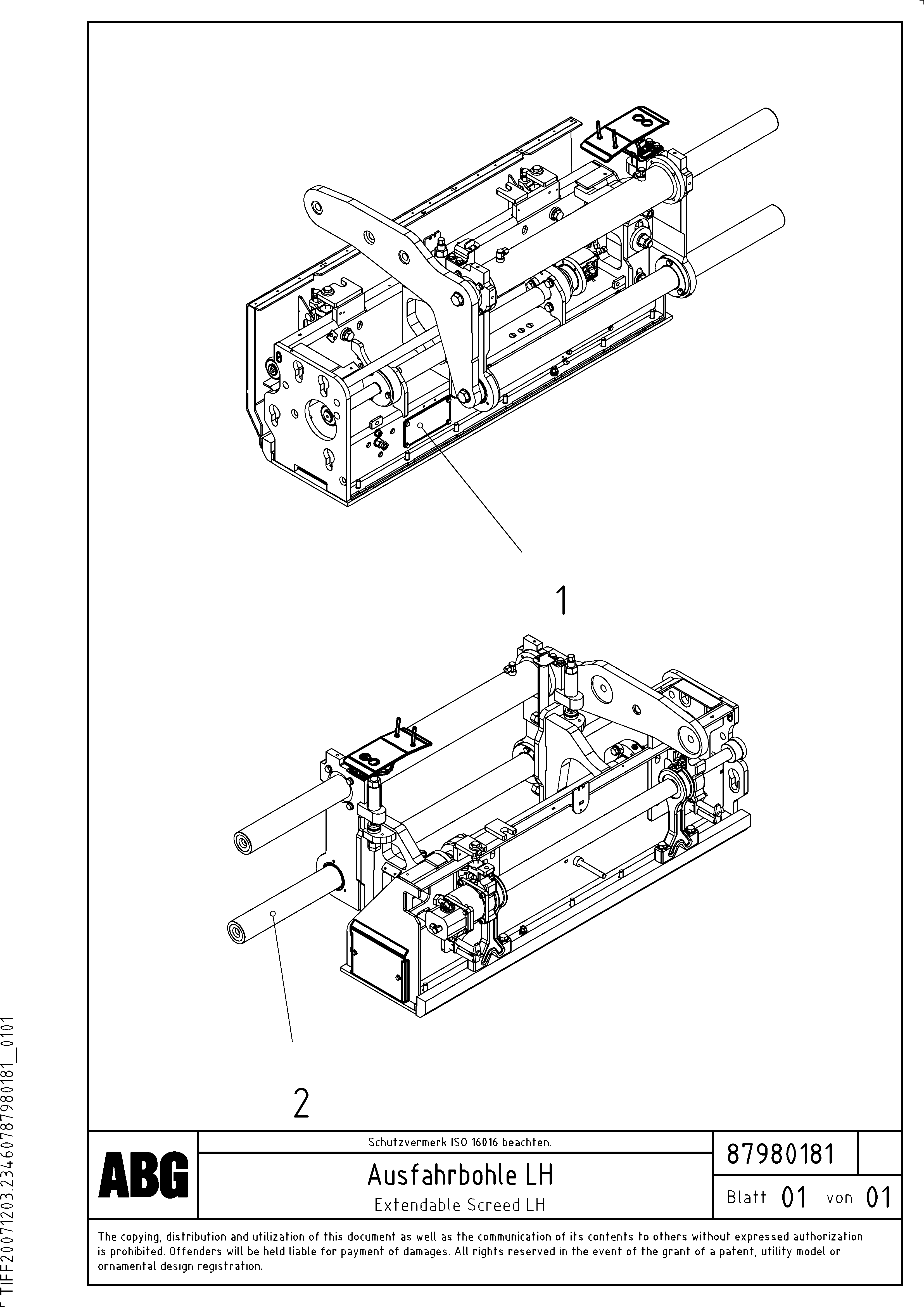 Схема запчастей Volvo ABG9820 - 69813 Extendable screed VB 88 GTC ATT. SCREEDS 3,0 - 9,0M ABG9820