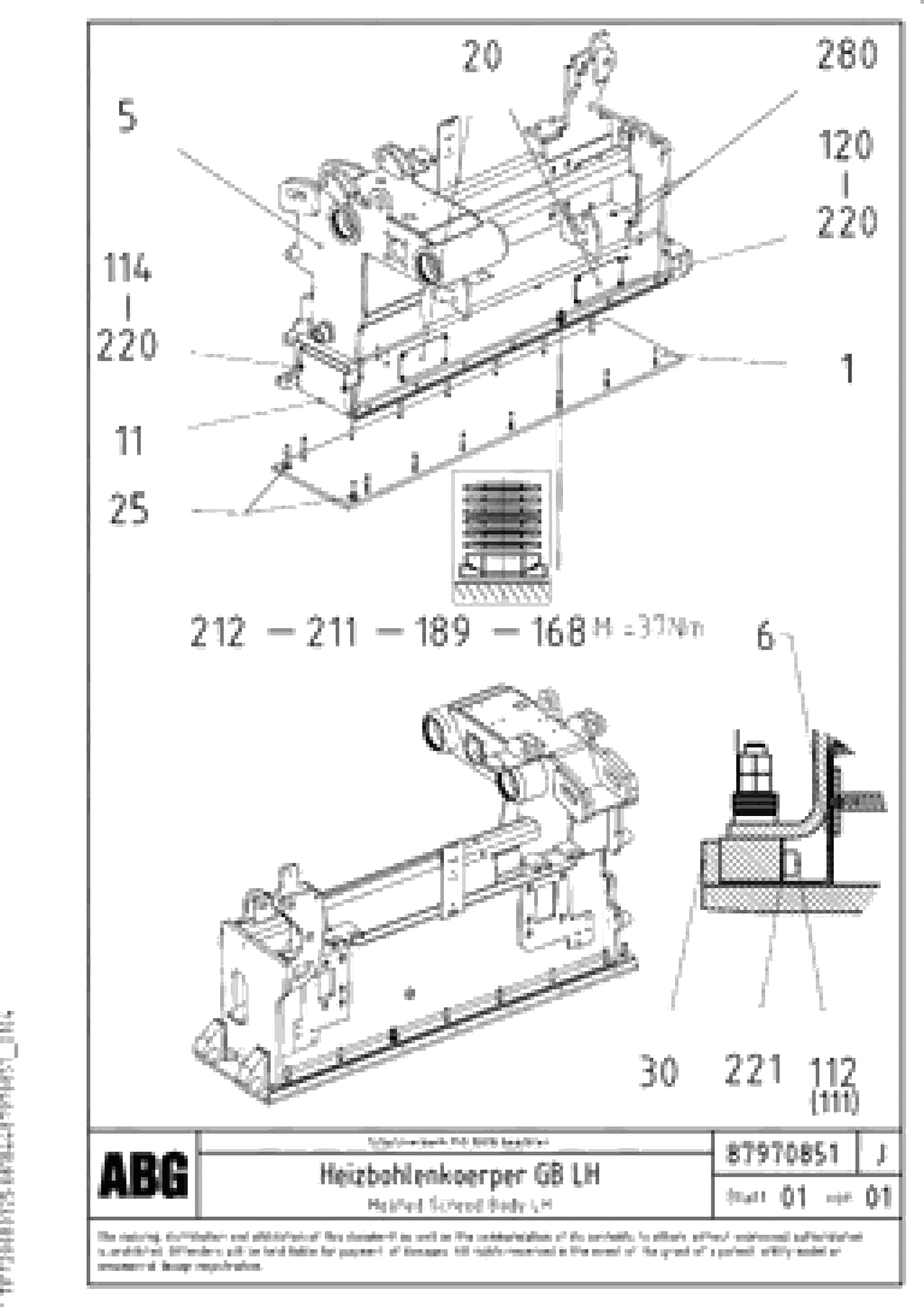 Схема запчастей Volvo ABG9820 - 68307 Heated body for basic screed VB 88 GTC ATT. SCREEDS 3,0 - 9,0M ABG9820