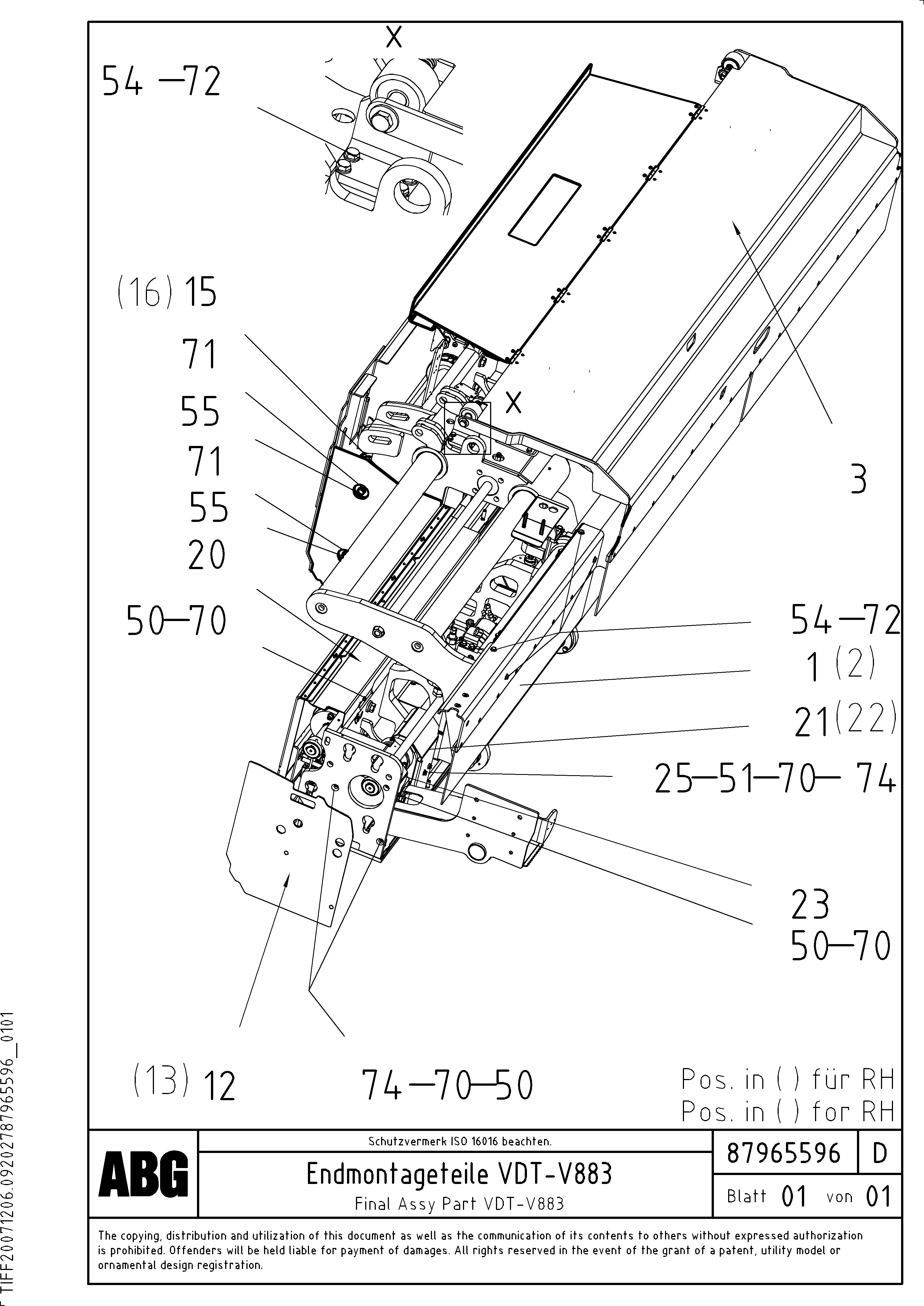 Схема запчастей Volvo ABG9820 - 77308 Final assembly on basic and extendable screeds Vdt-v883 VDT-V 88 GTC ATT. SCREEDS 3,0 - 9,0M ABG9820