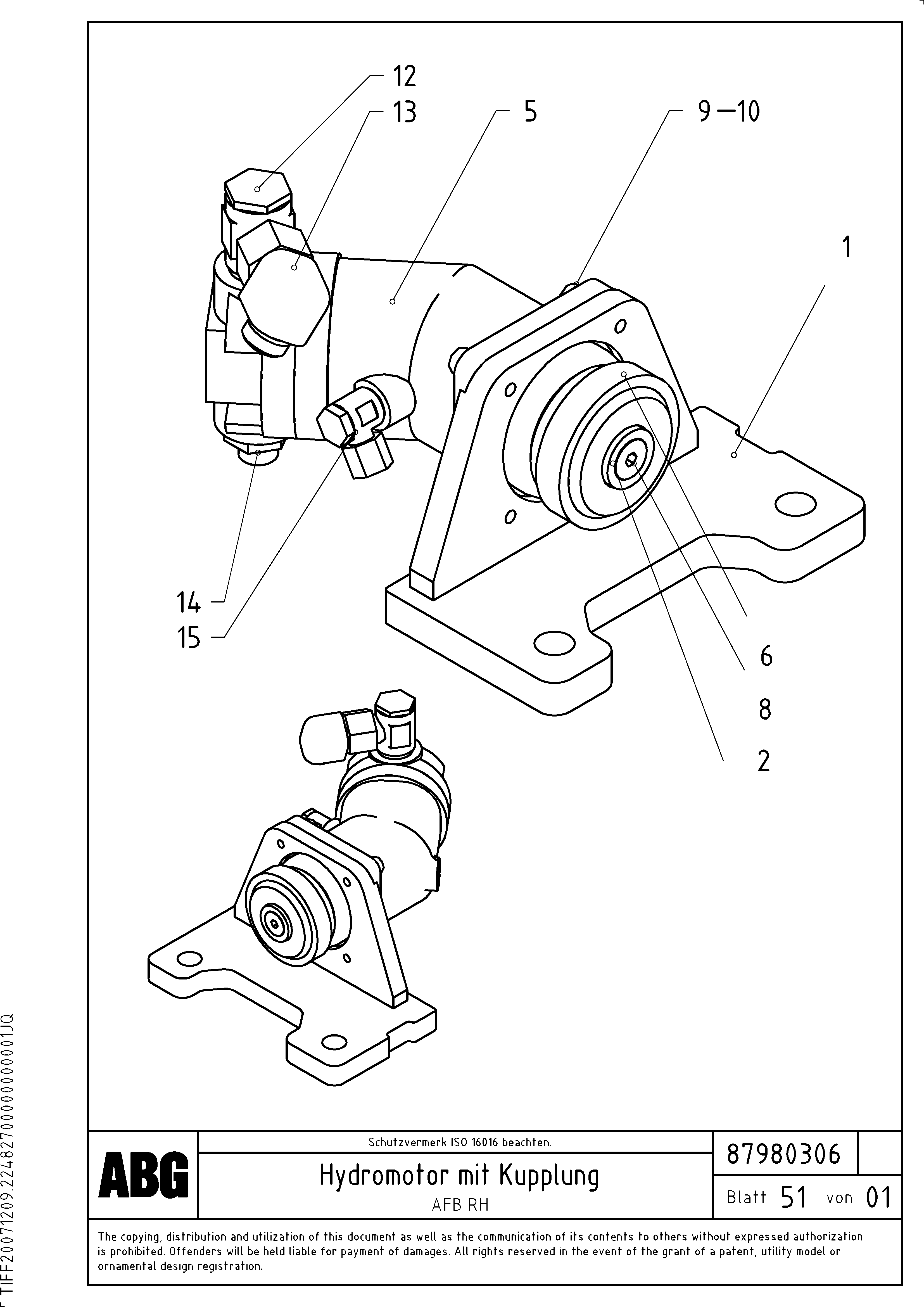 Схема запчастей Volvo ABG9820 - 78391 Hydraulic motor with tamper coupling for basic screed VDT-V 88 GTC ATT. SCREEDS 3,0 - 9,0M ABG9820