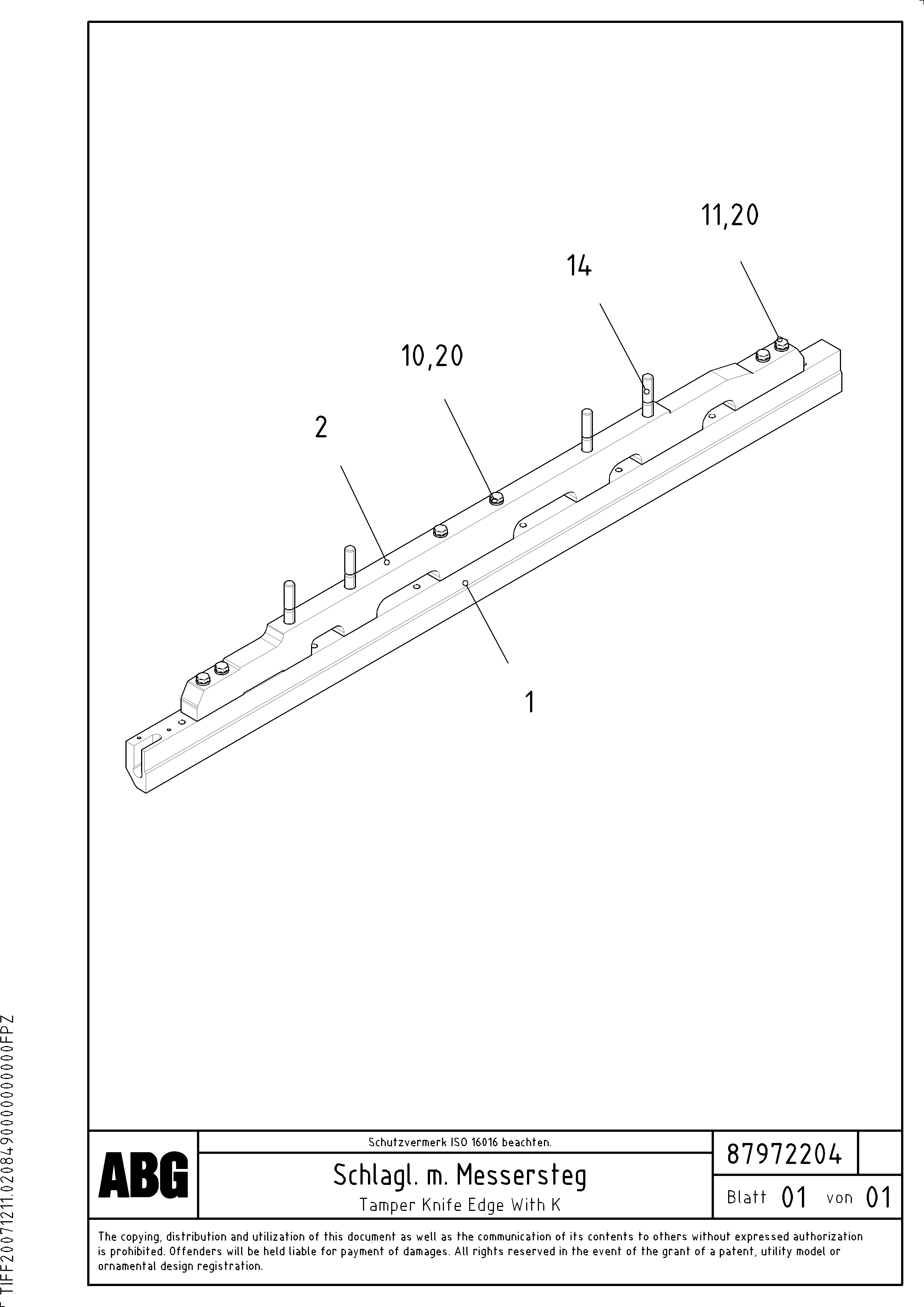 Схема запчастей Volvo ABG9820 - 74680 Tamper knife edge with heating VDT-V 88 GTC ATT. SCREEDS 3,0 - 9,0M ABG9820