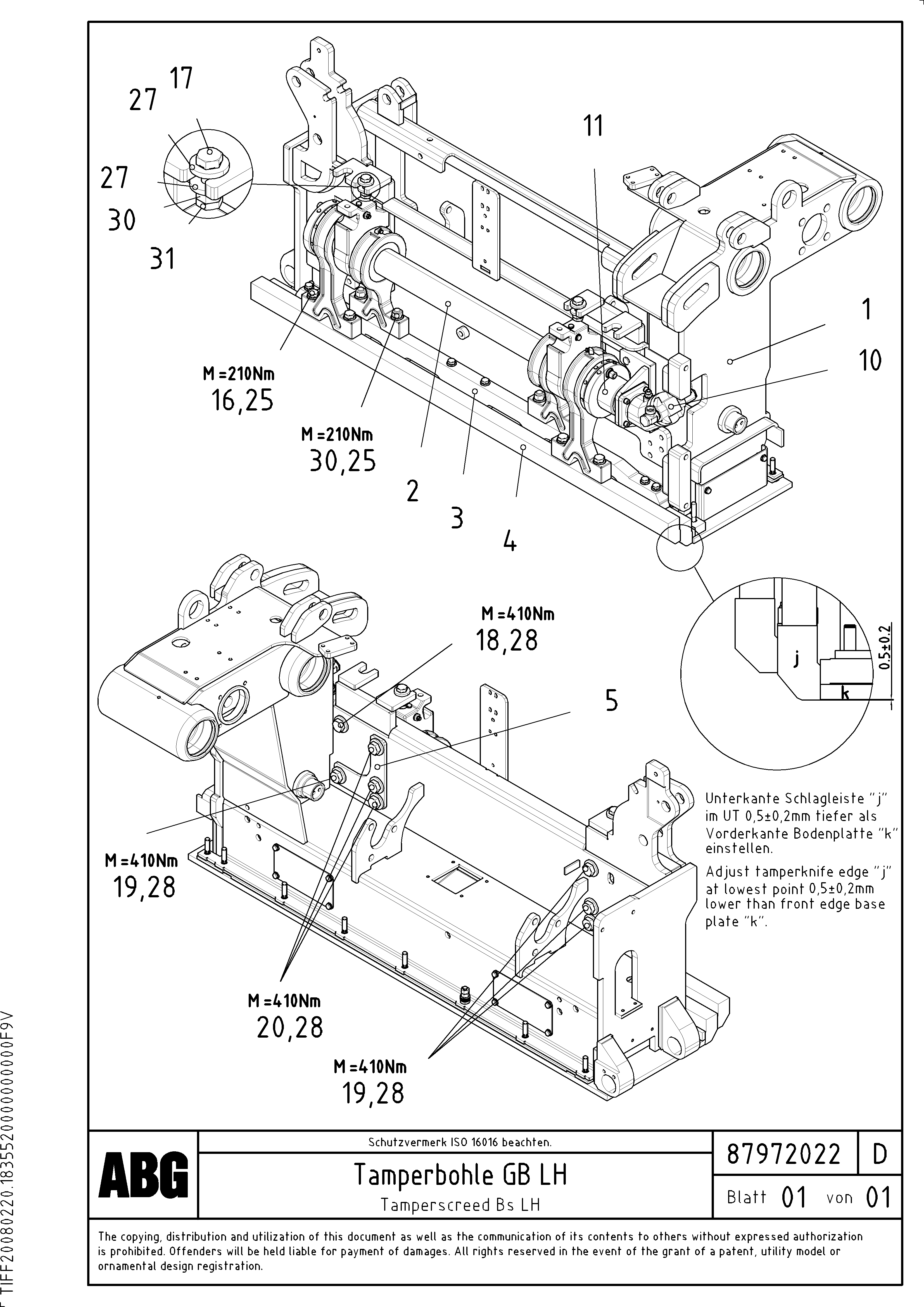 Схема запчастей Volvo ABG9820 - 76950 Vib.-tamperscreed for basic screed VDT-V 88 GTC ATT. SCREEDS 3,0 - 9,0M ABG9820