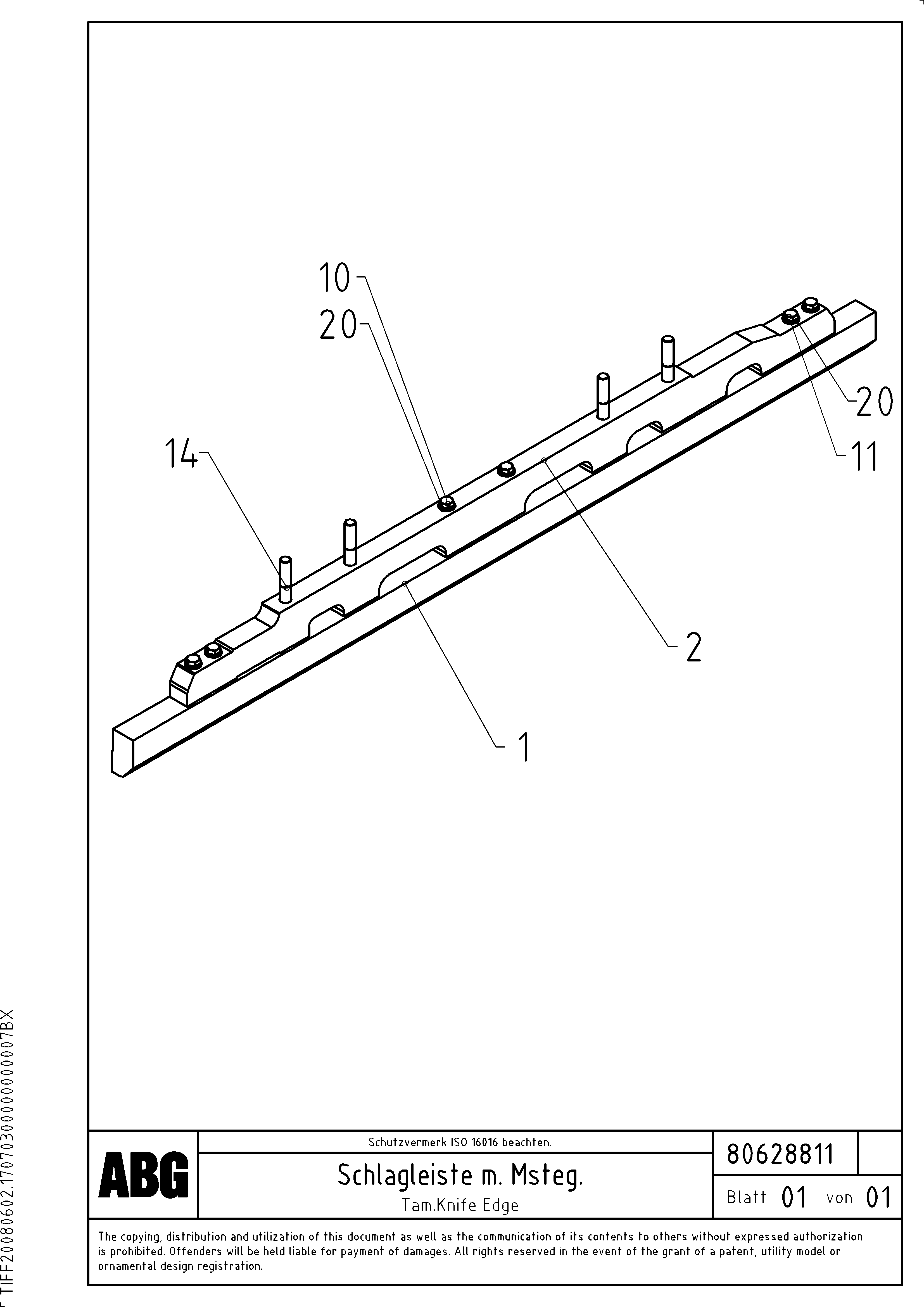 Схема запчастей Volvo ABG9820 - 80167 Tamper knife edge with heating VDT-V 88 GTC ATT. SCREEDS 3,0 - 9,0M ABG9820