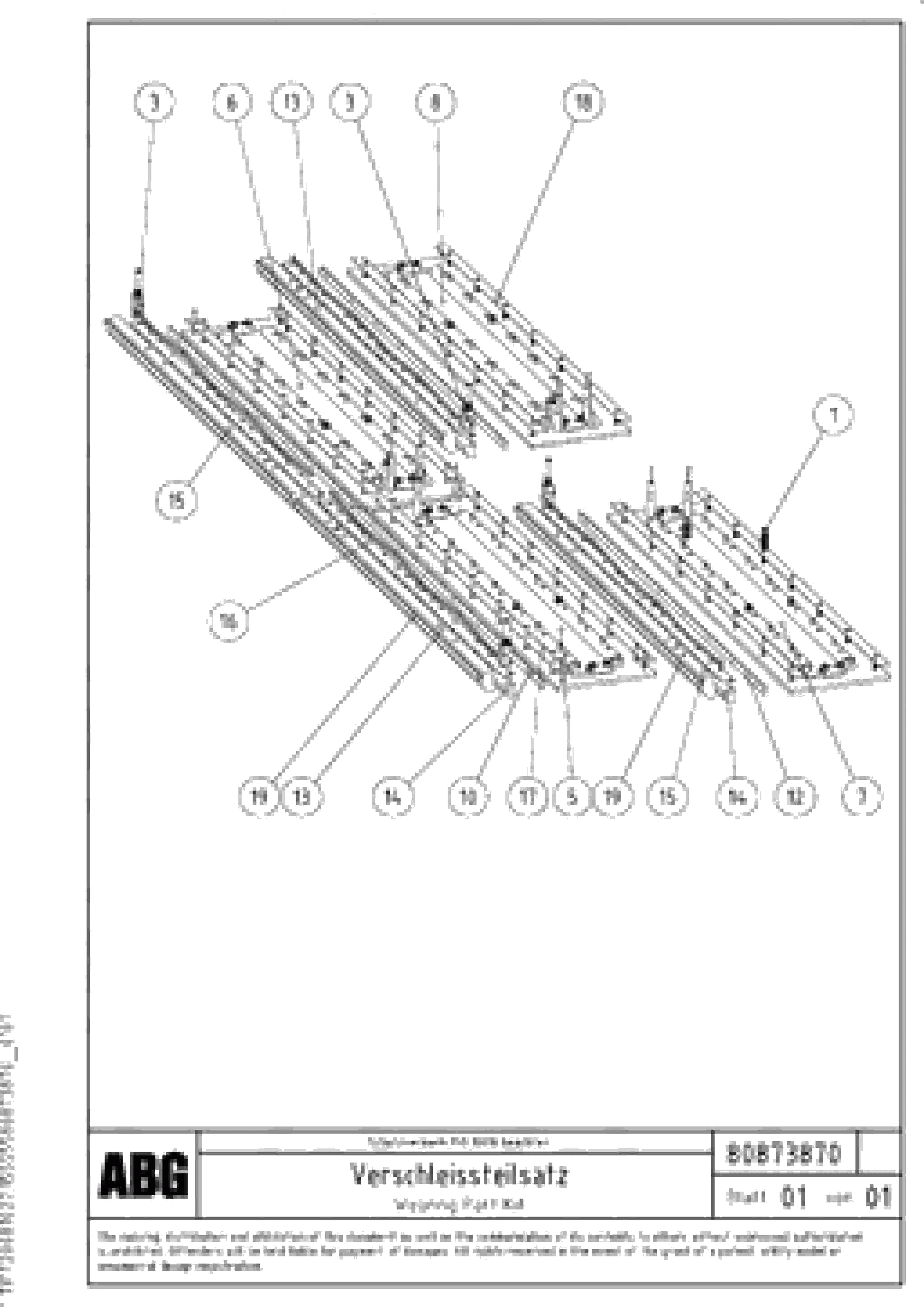 Схема запчастей Volvo ABG9820 - 77105 Wearing part kit for heated screed plate on basic and extandable screed VDT-V 88 ETC SCREEDS 3,0 - 9,0M ABG9820