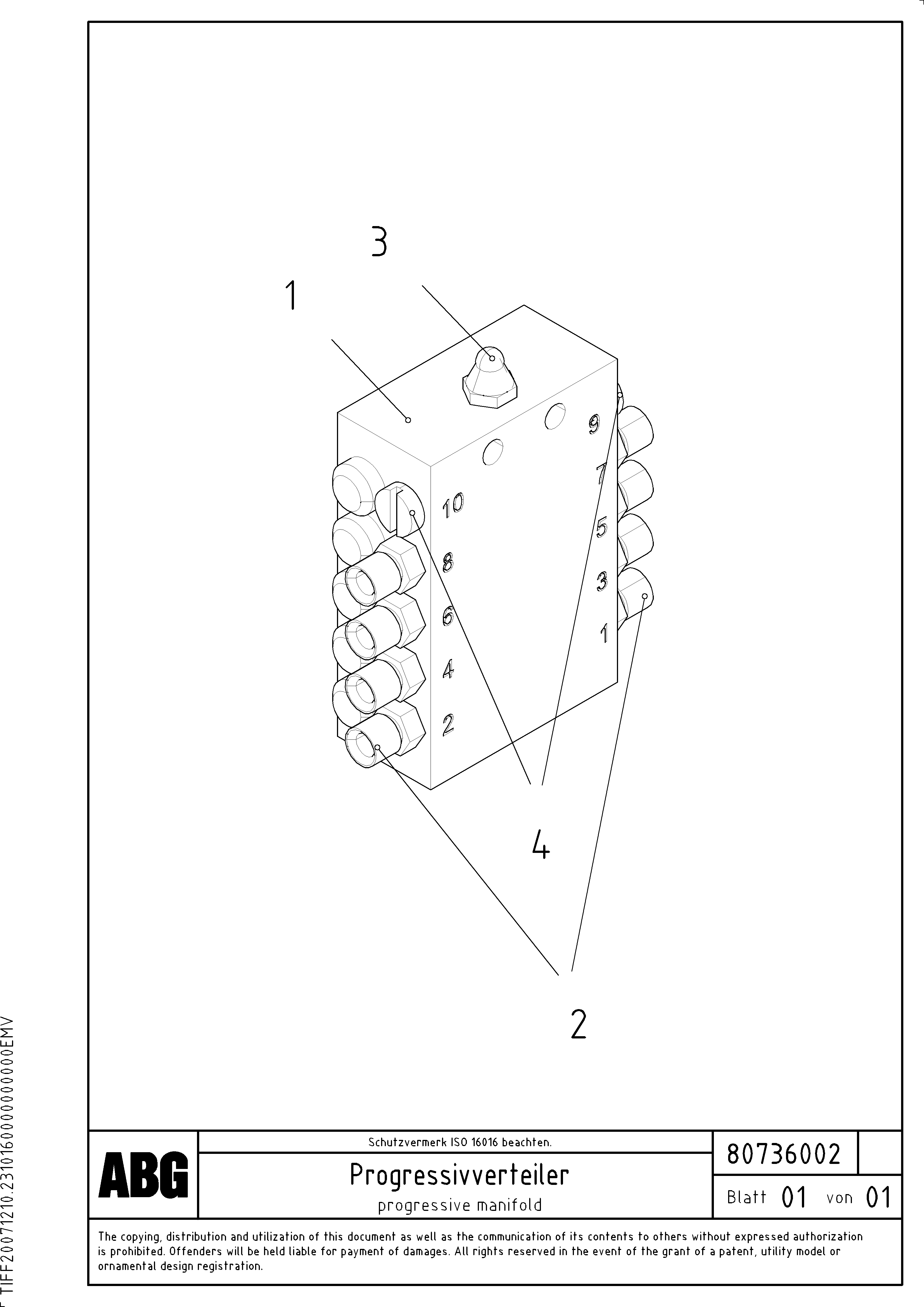 Схема запчастей Volvo ABG9820 - 76847 Progressive manifold for basic and extandable screed VDT-V 88 ETC SCREEDS 3,0 - 9,0M ABG9820