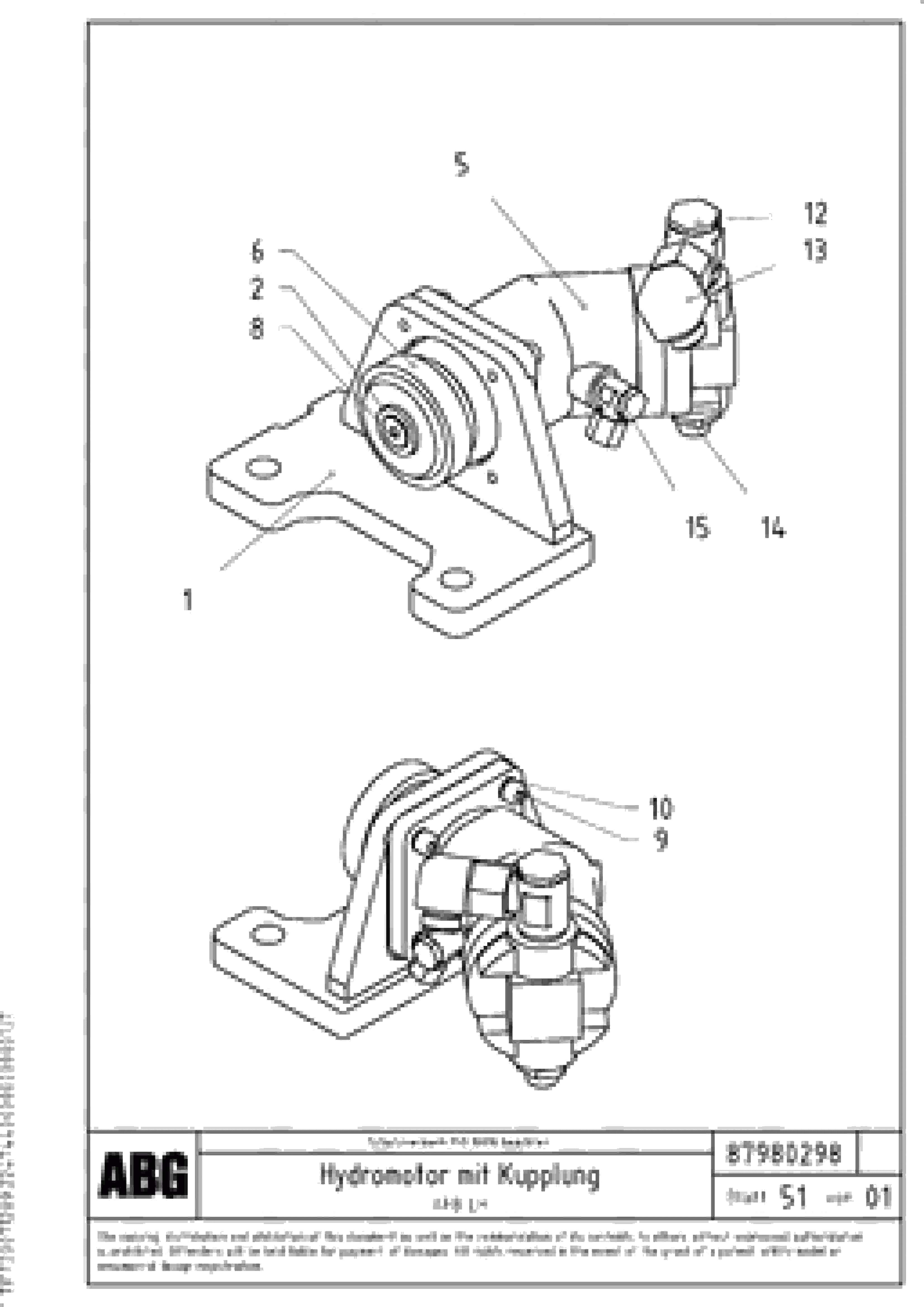 Схема запчастей Volvo ABG9820 - 80723 Hydraulic motor with coupling for extandable screed VDT-V 88 ETC SCREEDS 3,0 - 9,0M ABG9820