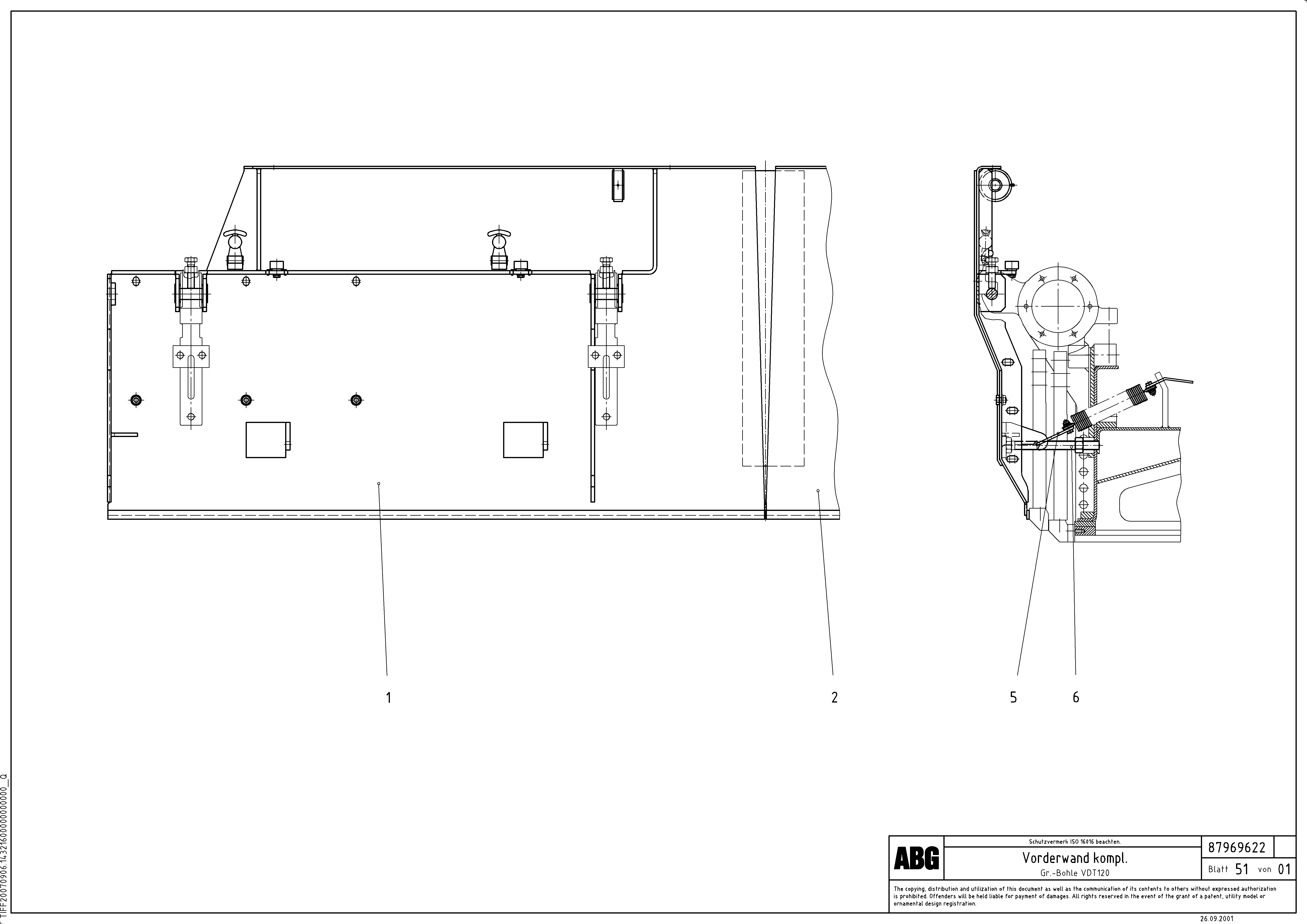 Схема запчастей Volvo ABG9820 - 69598 Front wall for basic screed VDT 120 ATT. SCREEDS 3,0 -13,0M ABG9820