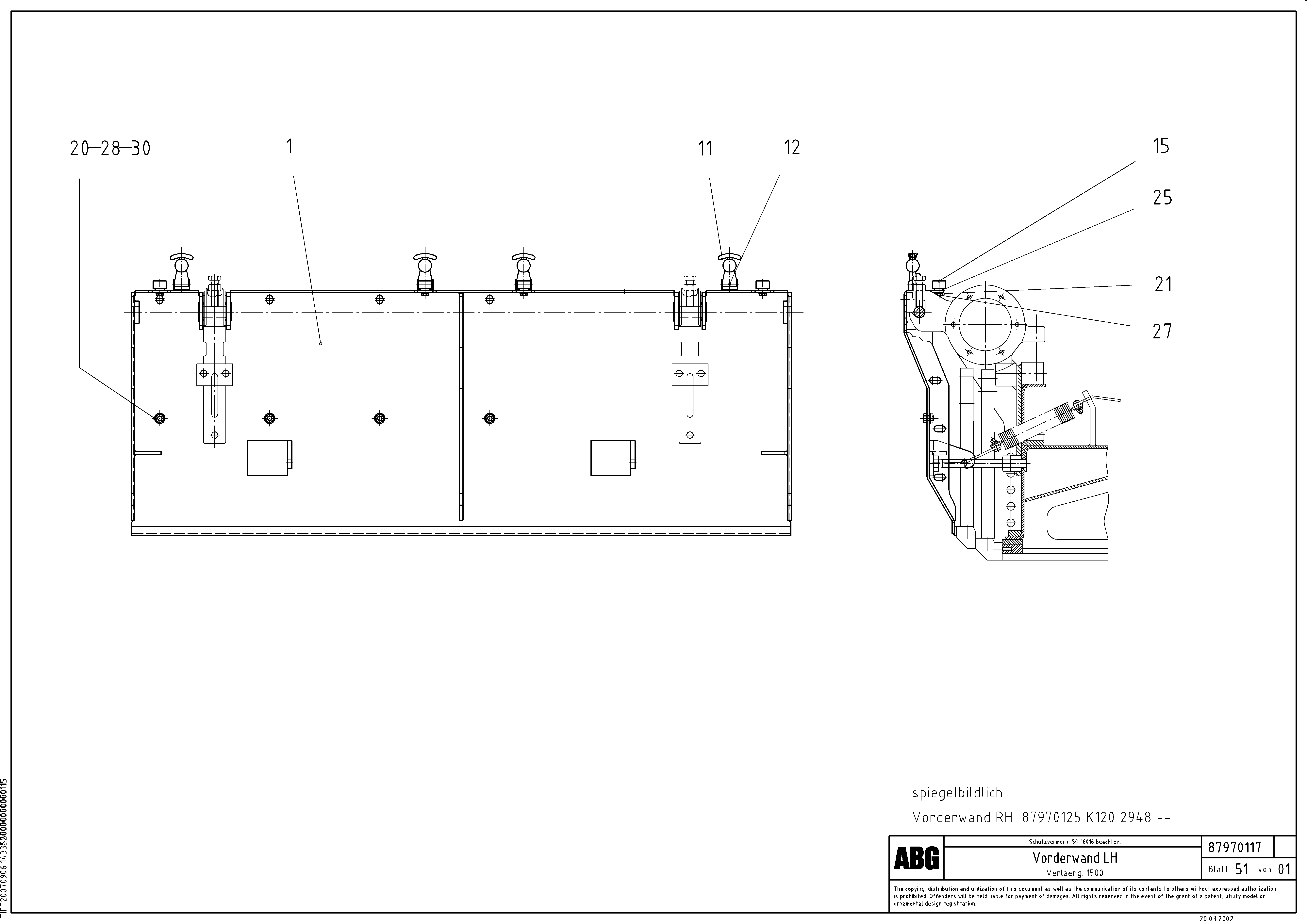 Схема запчастей Volvo ABG9820 - 70883 Front wall for extension VDT 120 ATT. SCREEDS 3,0 -13,0M ABG9820