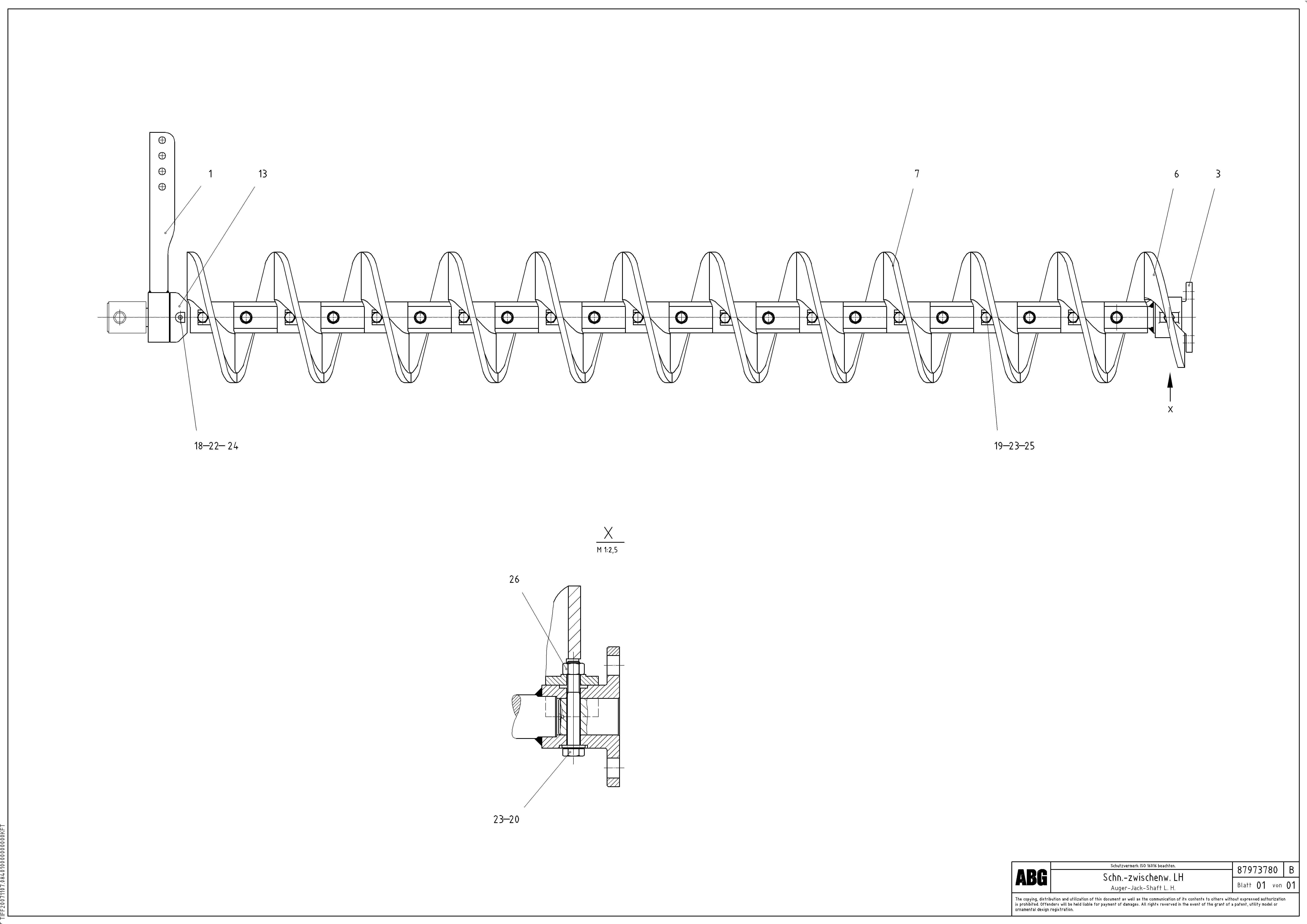 Схема запчастей Volvo ABG9820 - 67177 Auger jack shaft VDT 120 ATT. SCREEDS 3,0 -13,0M ABG9820
