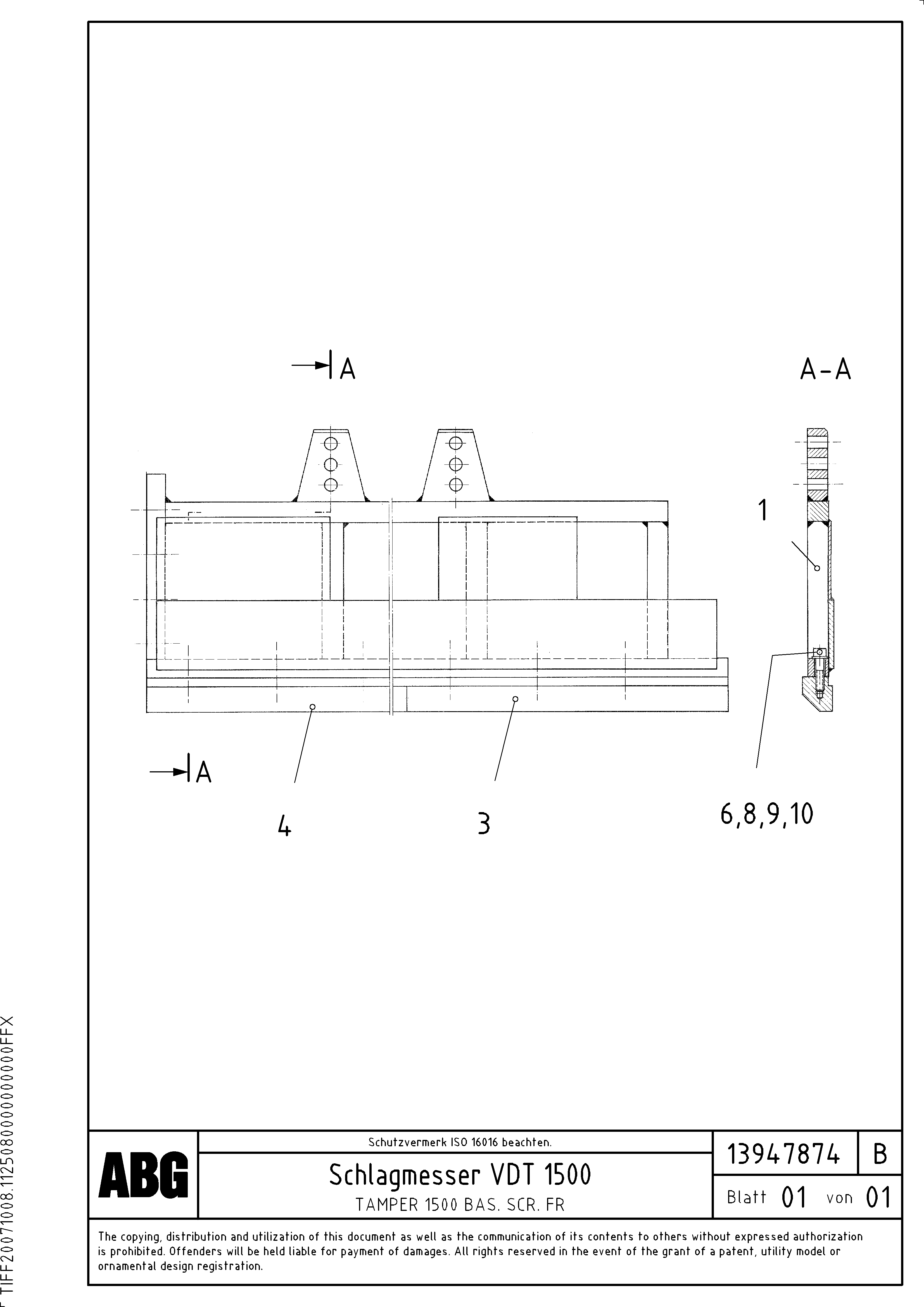 Схема запчастей Volvo ABG9820 - 67182 Tamper plate for basic screed VDT 120 ATT. SCREEDS 3,0 -13,0M ABG9820
