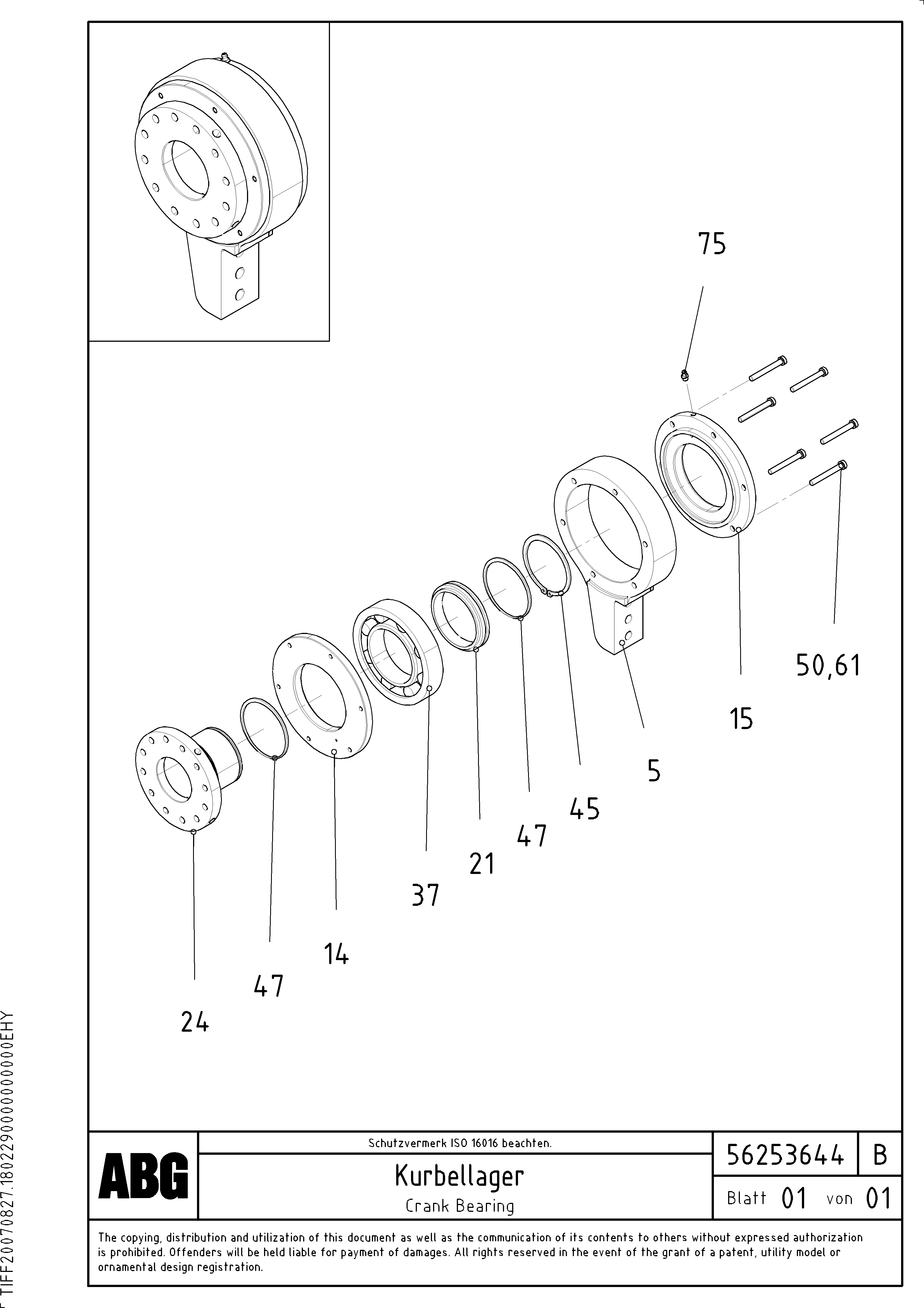 Схема запчастей Volvo ABG9820 - 67185 Crank bearing for basic screed VDT 120 ATT. SCREEDS 3,0 -13,0M ABG9820