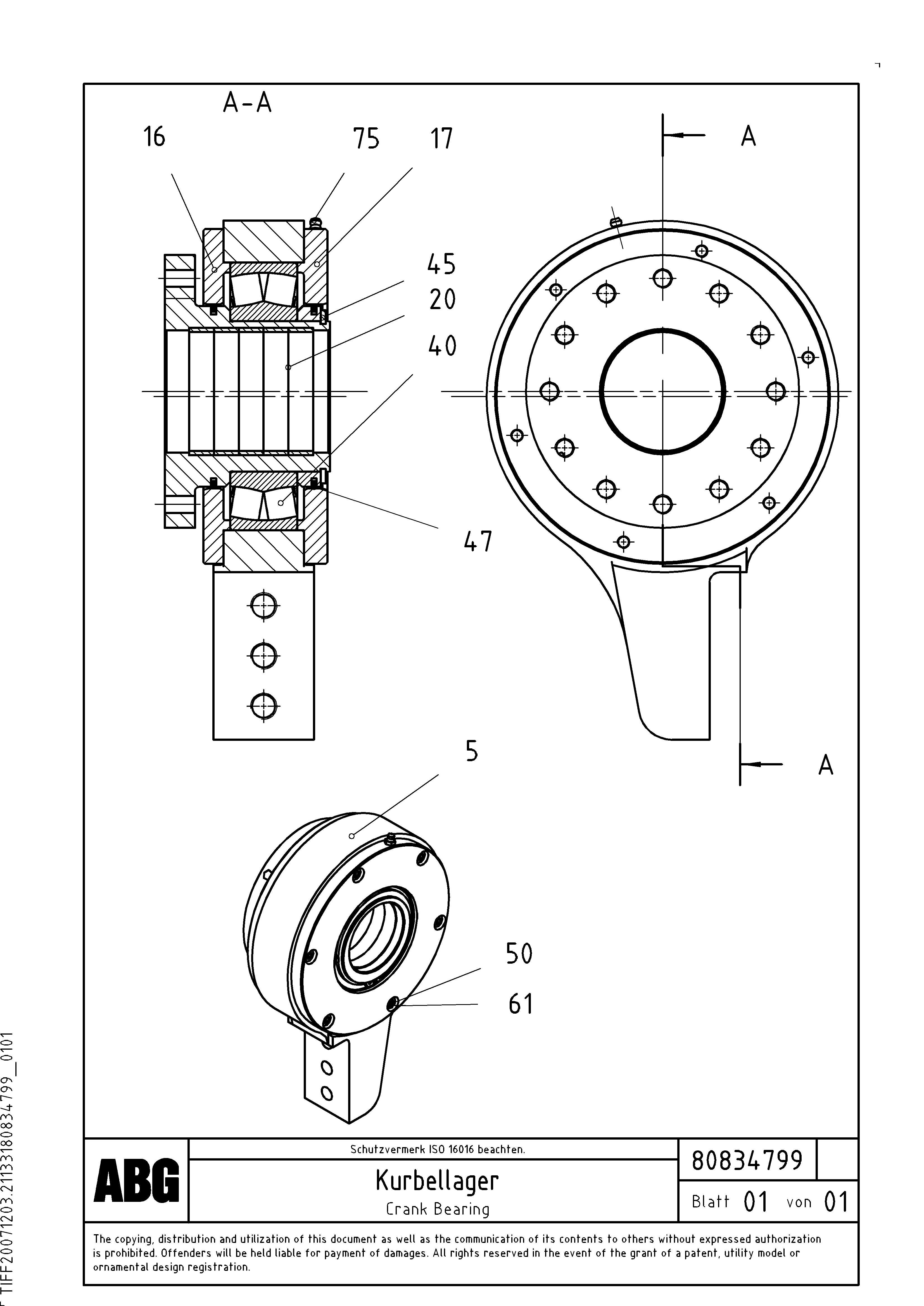 Схема запчастей Volvo ABG9820 - 67193 Crank bearing for basic screed VDT 120 ATT. SCREEDS 3,0 -13,0M ABG9820