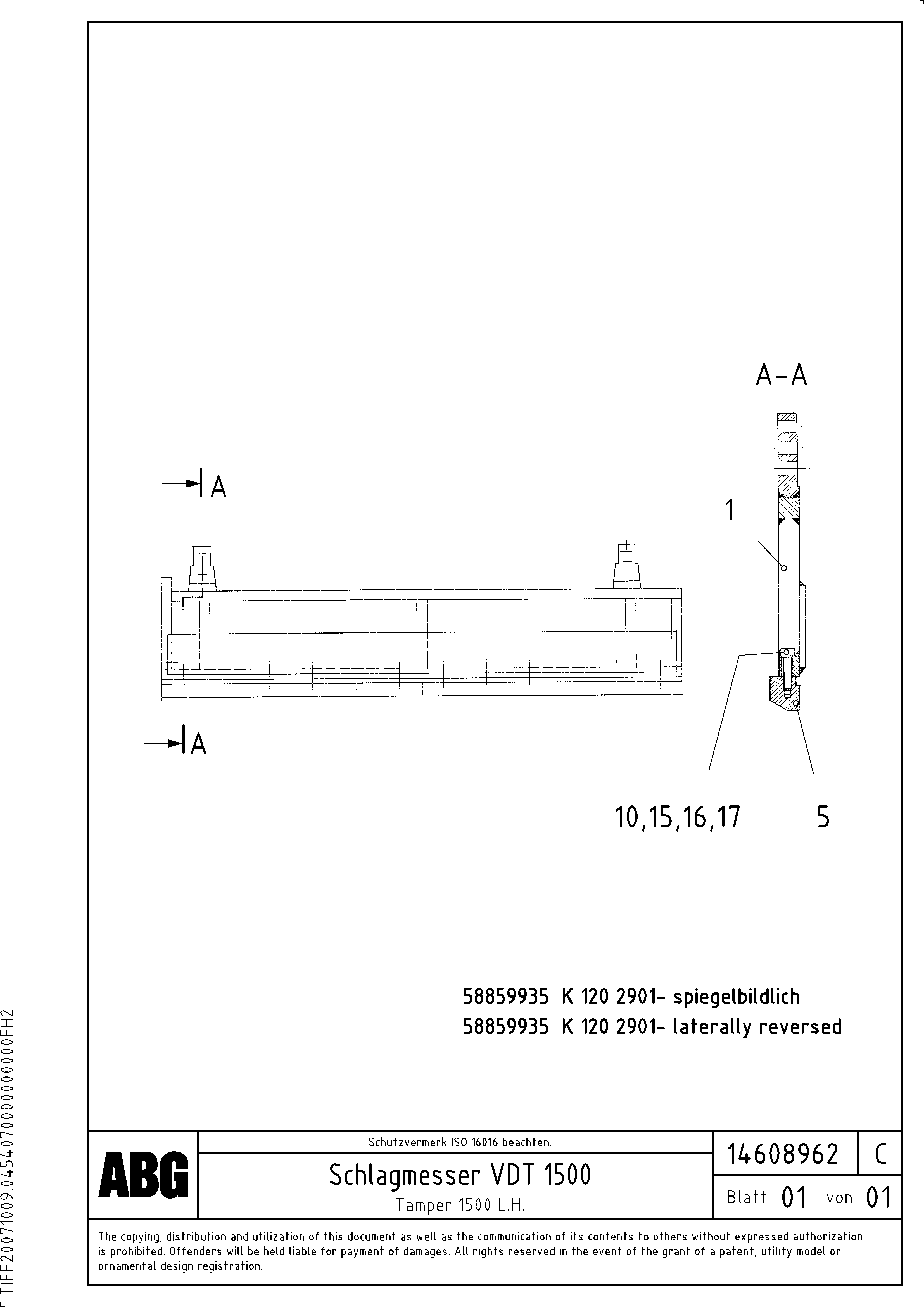 Схема запчастей Volvo ABG9820 - 73306 Tamper plate for extension VDT 120 ATT. SCREEDS 3,0 -13,0M ABG9820