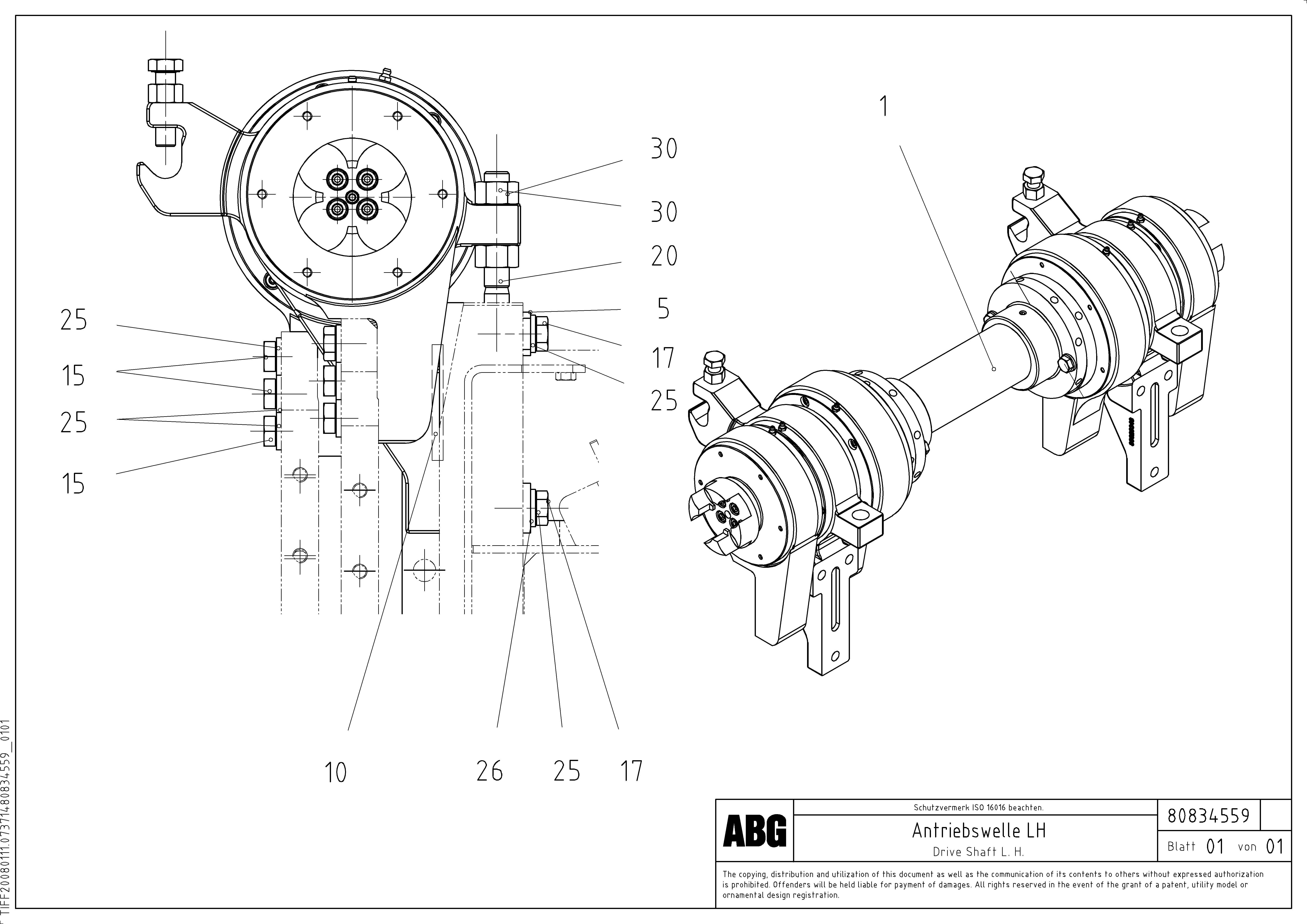 Схема запчастей Volvo ABG9820 - 75021 Drive shaft for extension VDT 120 ATT. SCREEDS 3,0 -13,0M ABG9820