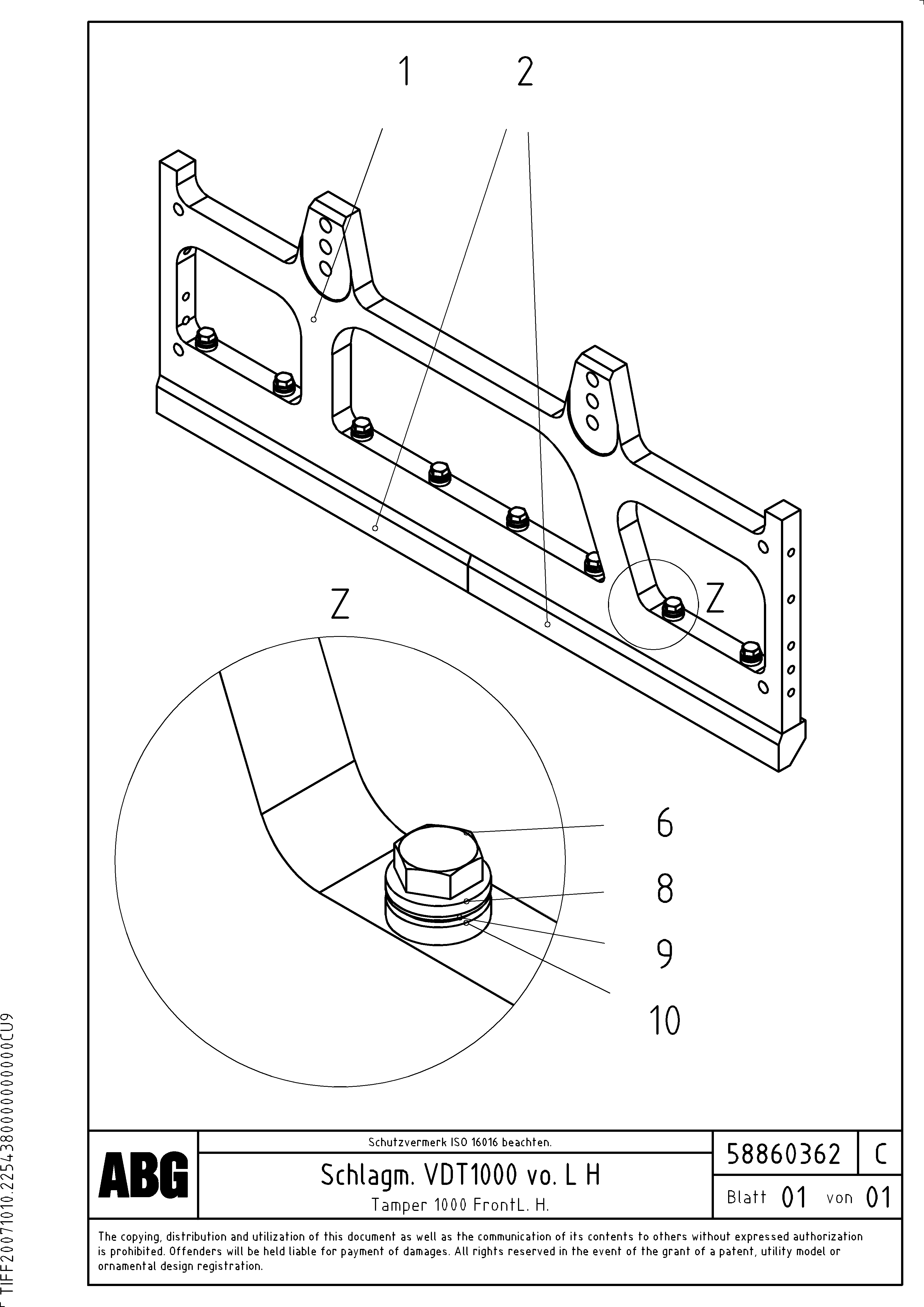 Схема запчастей Volvo ABG9820 - 83746 Tamper plate for extension VDT 120 ATT. SCREEDS 3,0 -13,0M ABG9820