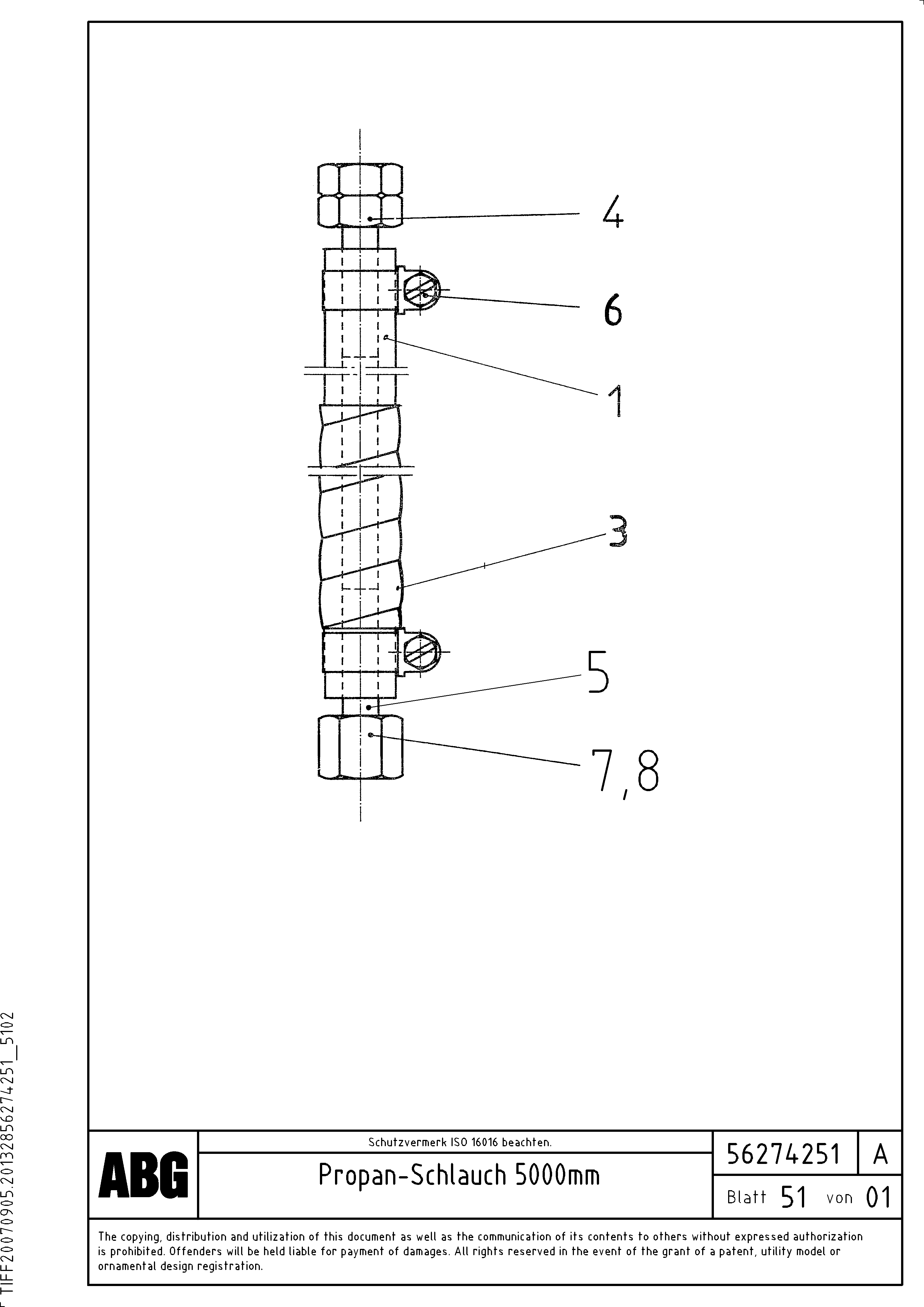 Схема запчастей Volvo ABG9820 - 69044 Propane gas hose VDT 120 ATT. SCREEDS 3,0 -13,0M ABG9820
