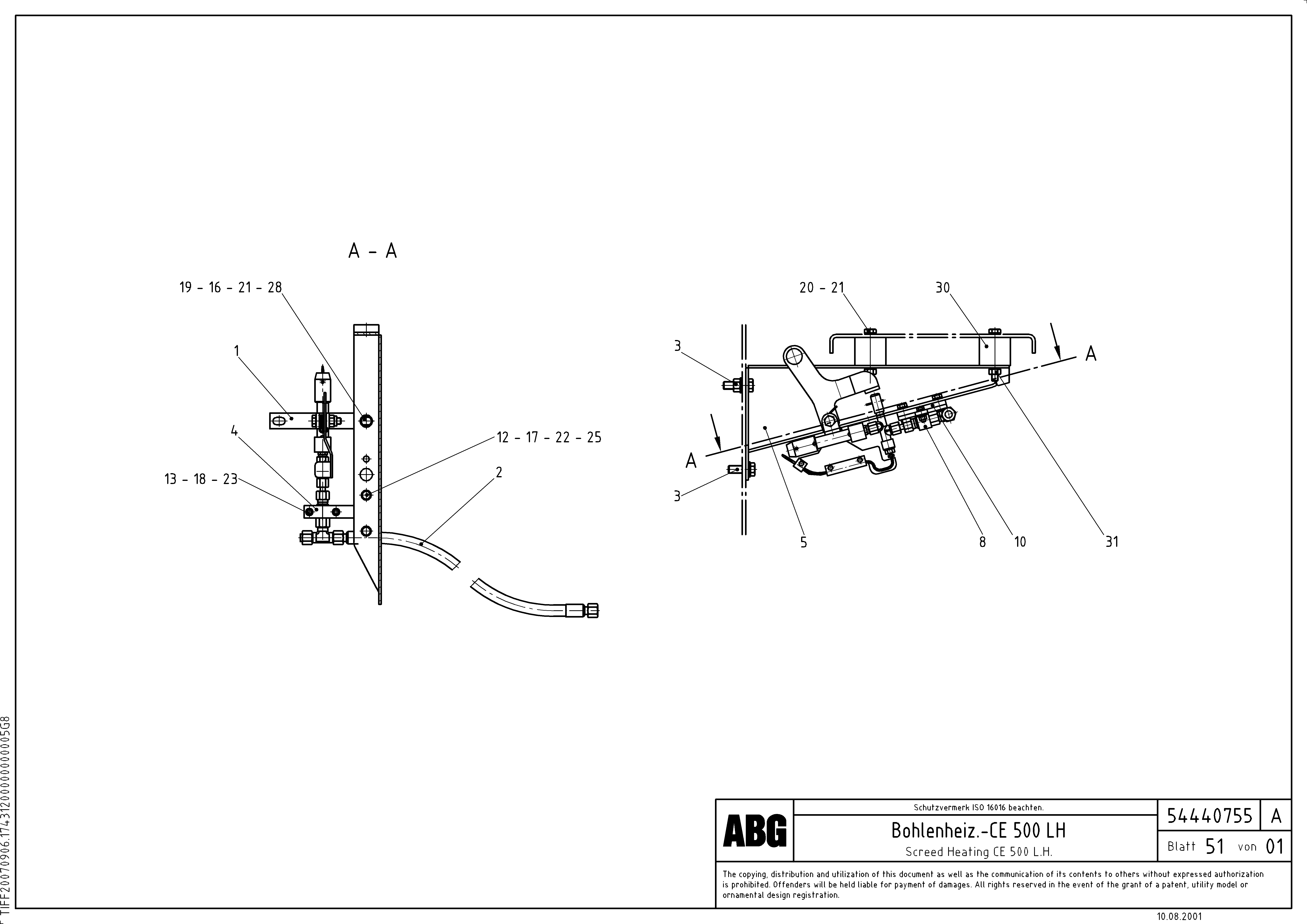 Схема запчастей Volvo ABG9820 - 69055 Screed heating assembly VDT 120 ATT. SCREEDS 3,0 -13,0M ABG9820